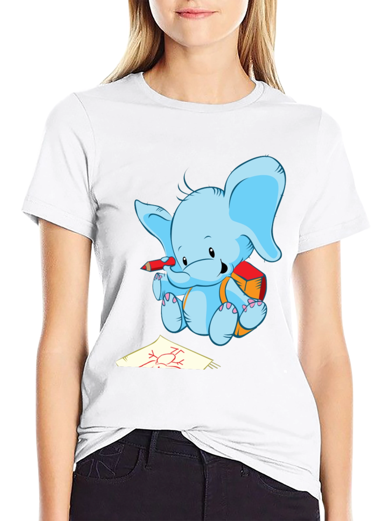Black Cute Elephant Drawing T-Shirt view 9