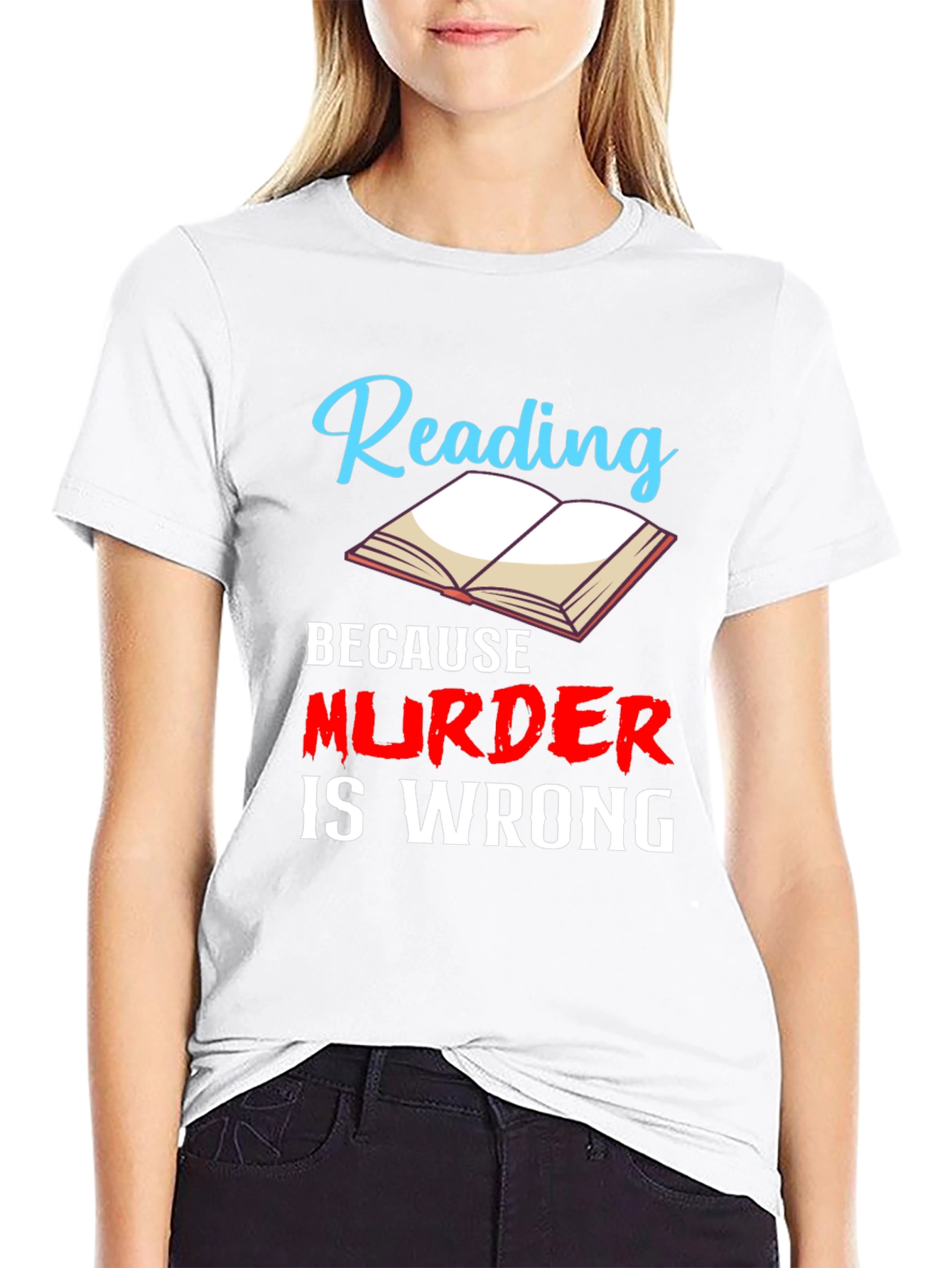 Black Reading Because Murder is Wrong Graphic Tee view 9