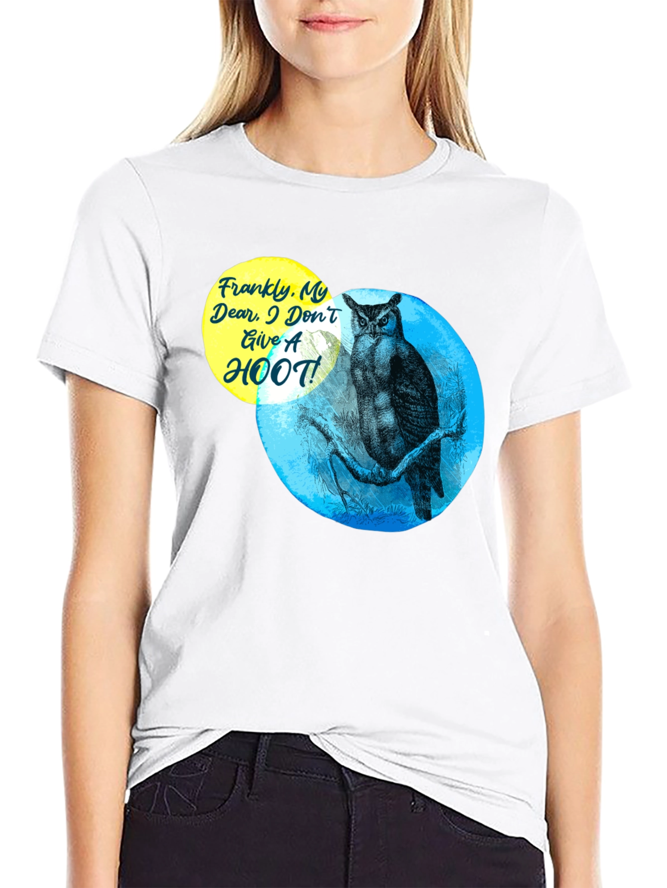 Black Funny Owl T-Shirt - Frankly, My Dear, I Don't Give a Hoot! view 9