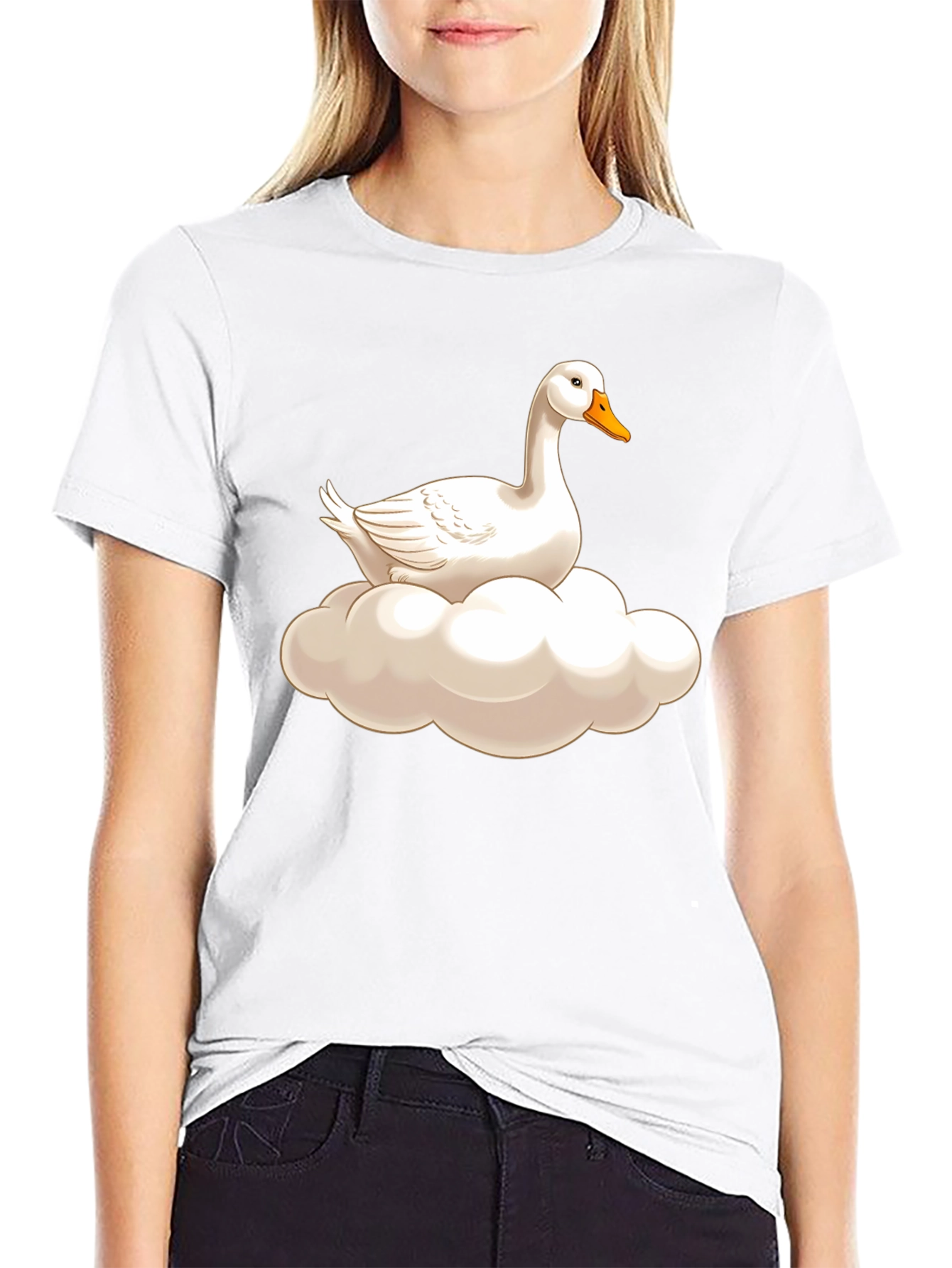 Black Goose on Cloud Graphic Tee - Black Cotton T-Shirt view 9
