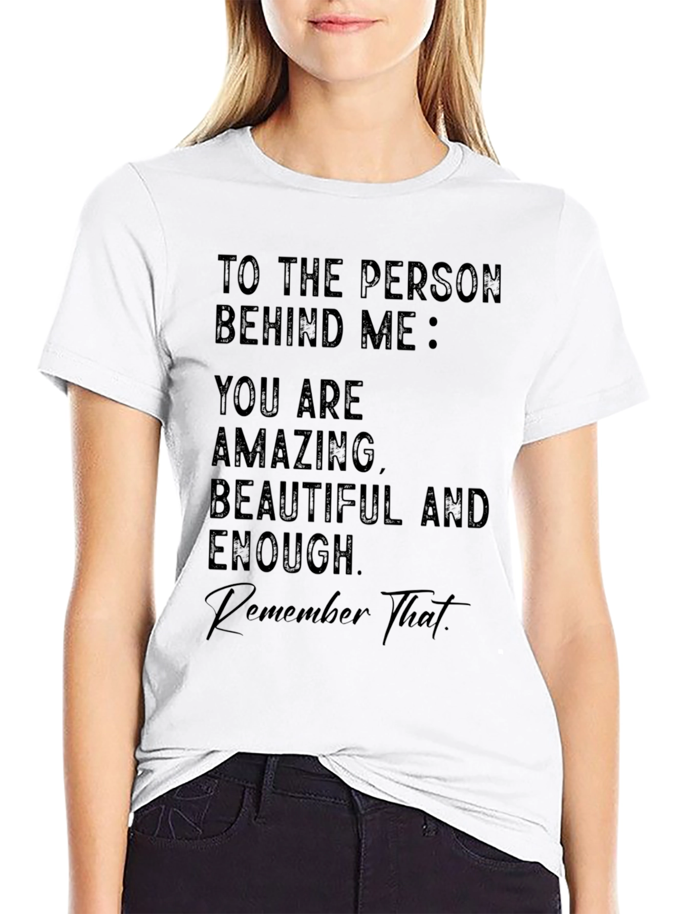 Black Inspirational Graphic Tee - Amazing, Beautiful, Enough view 9