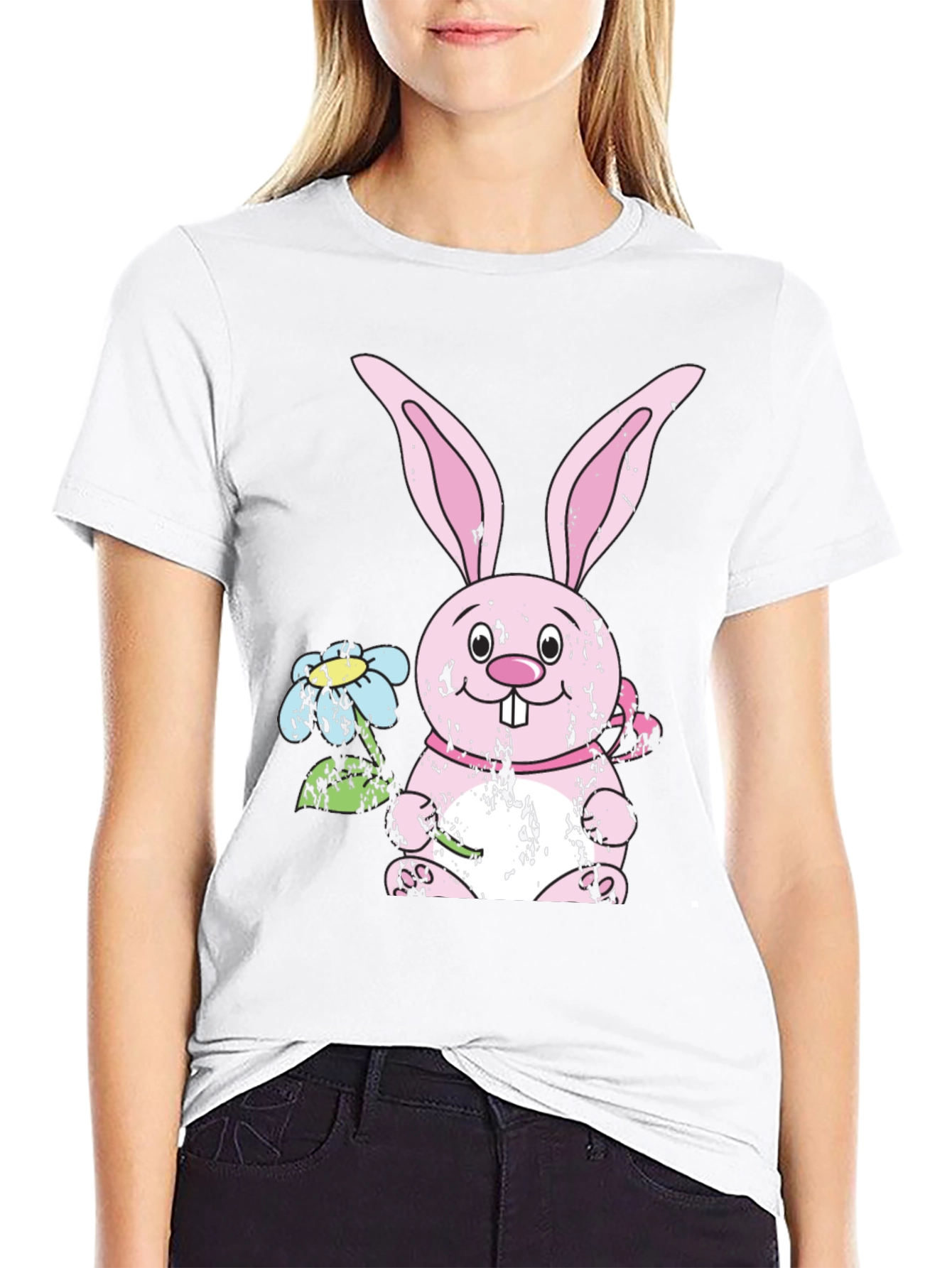 Camiseta Negra con Diseño de Conejo de Pascua