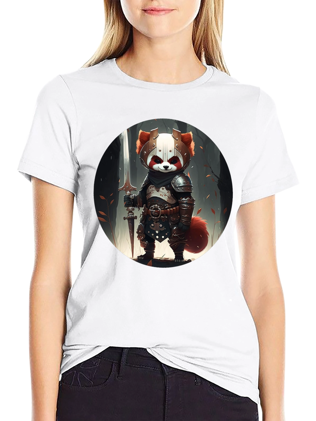 Black Red Panda Knight Graphic Tee - Unique Black T-Shirt view 9