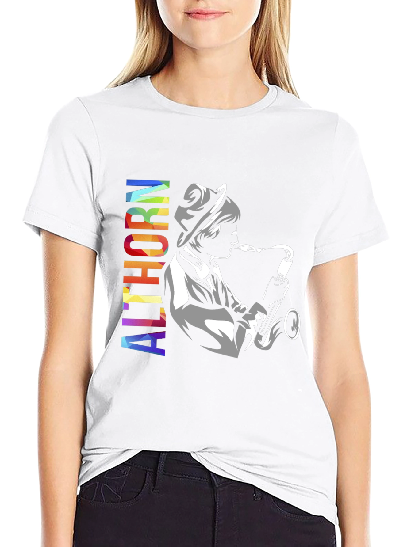 Black Althorn Saxophone Player Graphic T-Shirt view 9