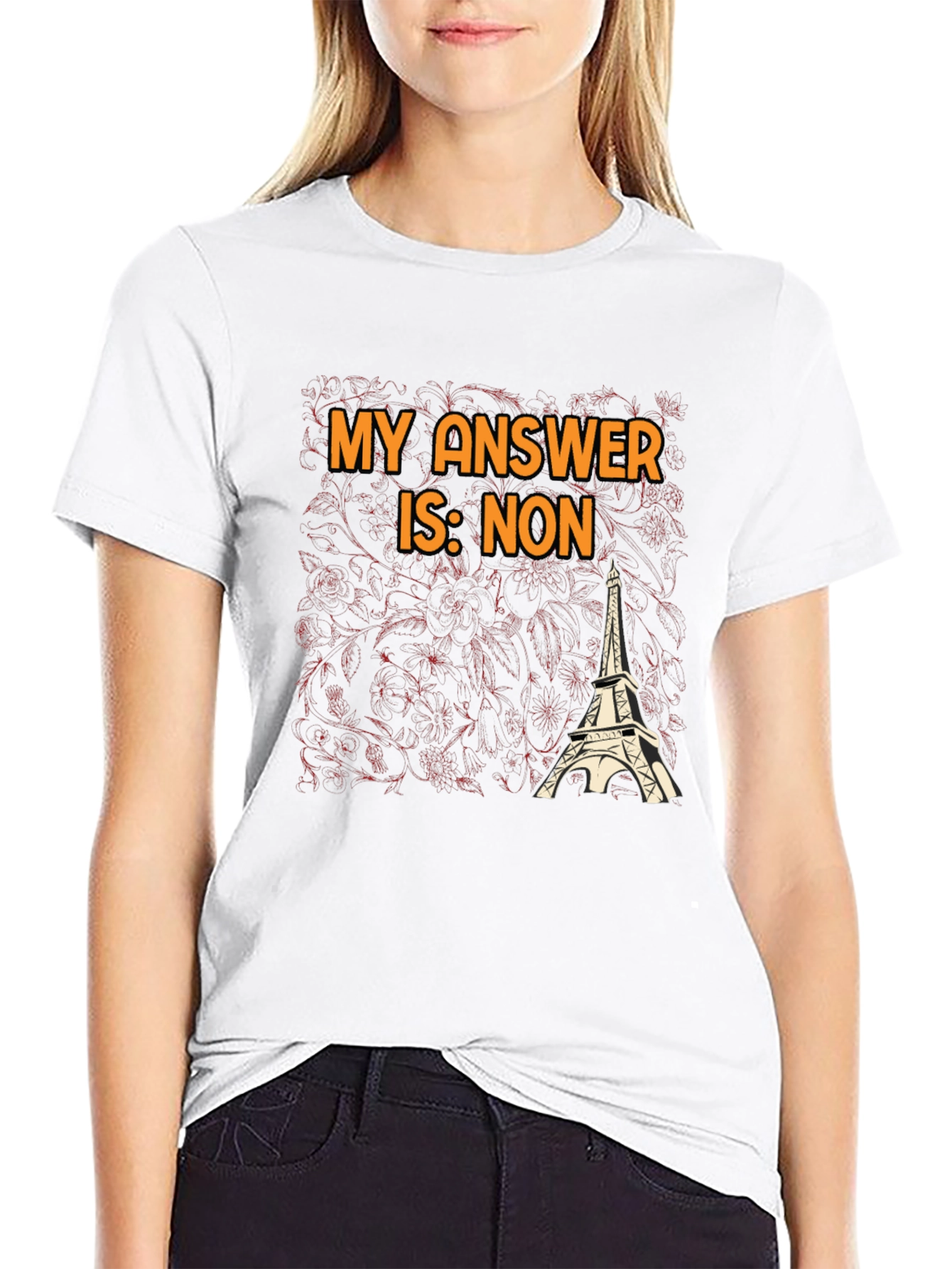 Black My Answer is Non T-Shirt - Eiffel Tower Graphic Tee view 9