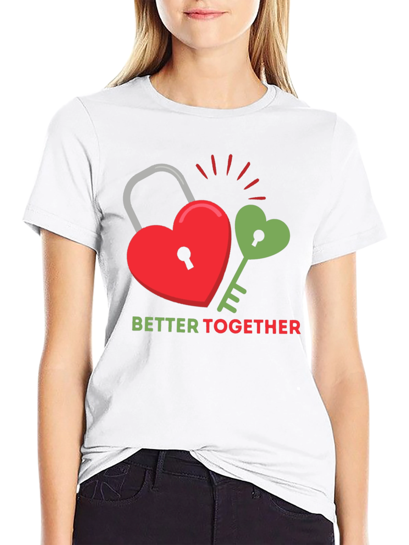 Black Better Together Graphic Tee - Heart Lock and Key Design view 9