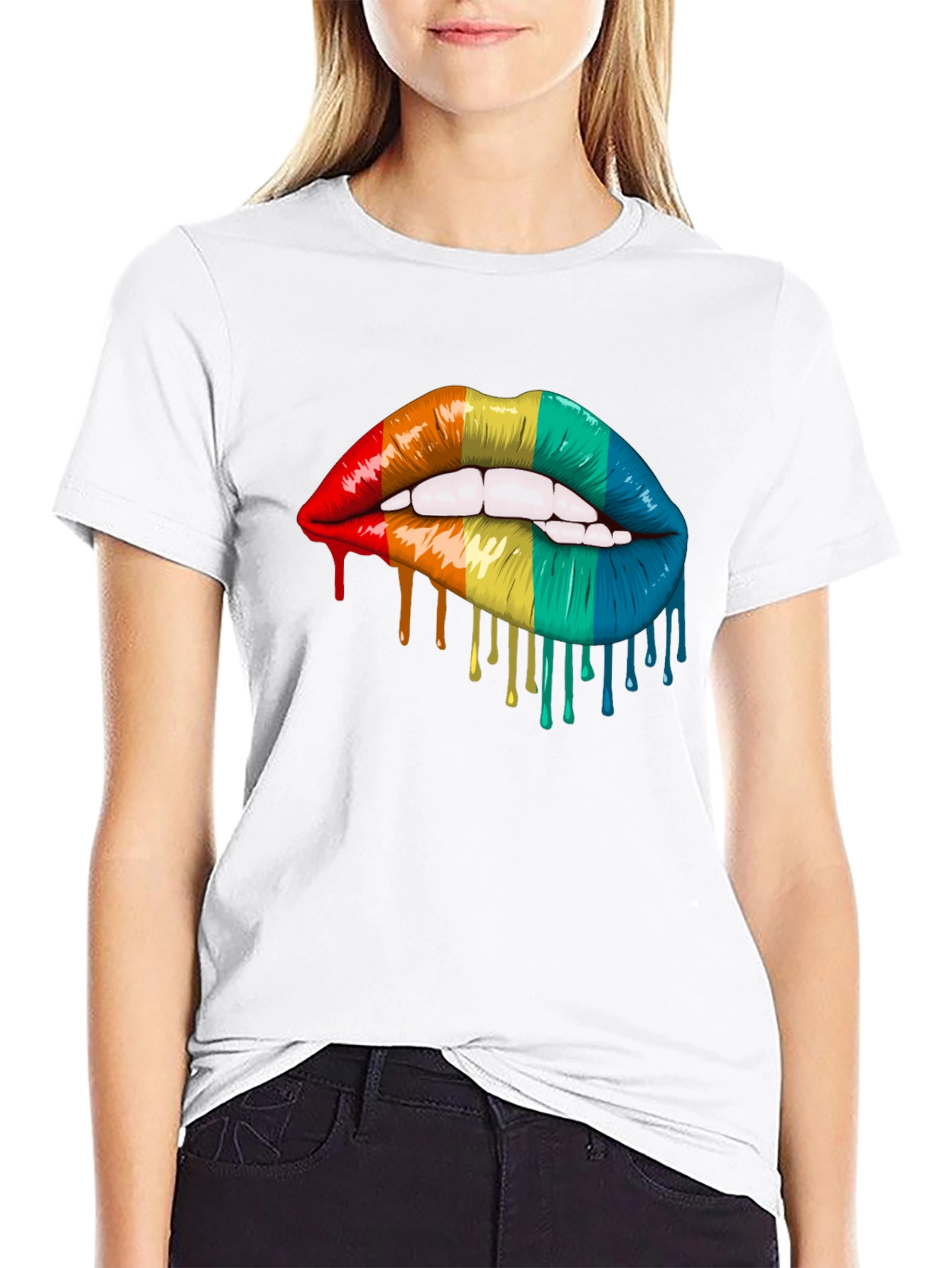 Black Rainbow Lips Graphic T-Shirt - Pride Tee view 9