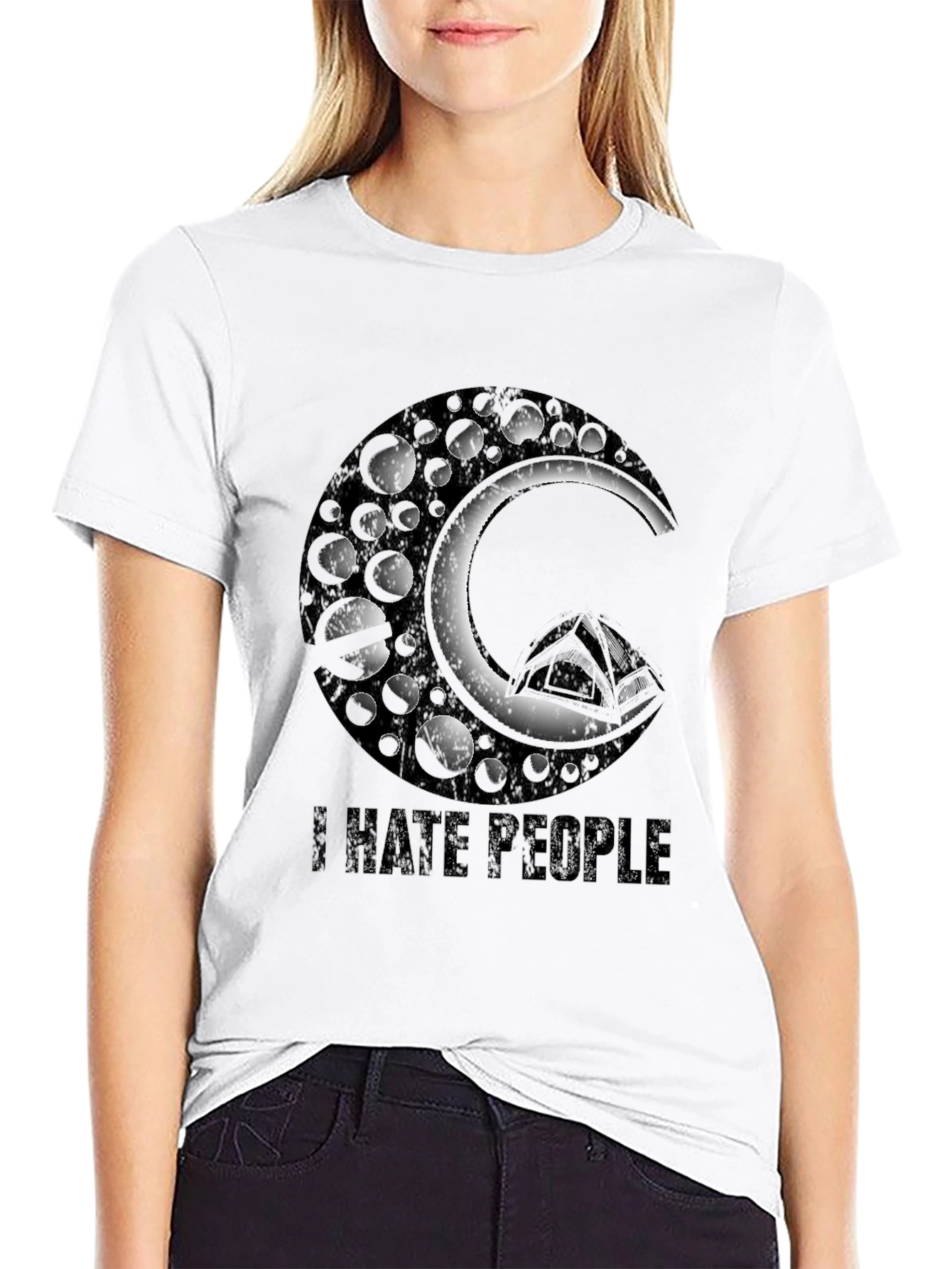 Black I Hate People Graphic Tee - Black Crew Neck view 9