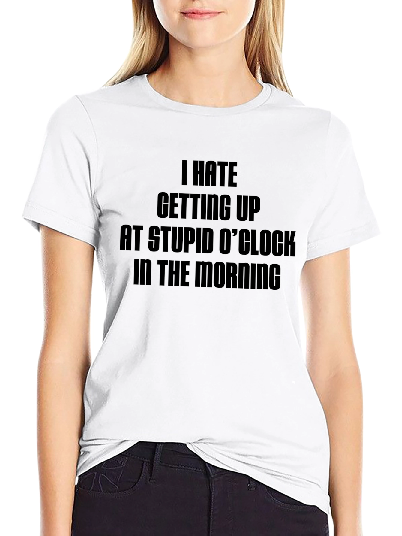 Black Funny "I Hate Mornings" Black T-Shirt view 9