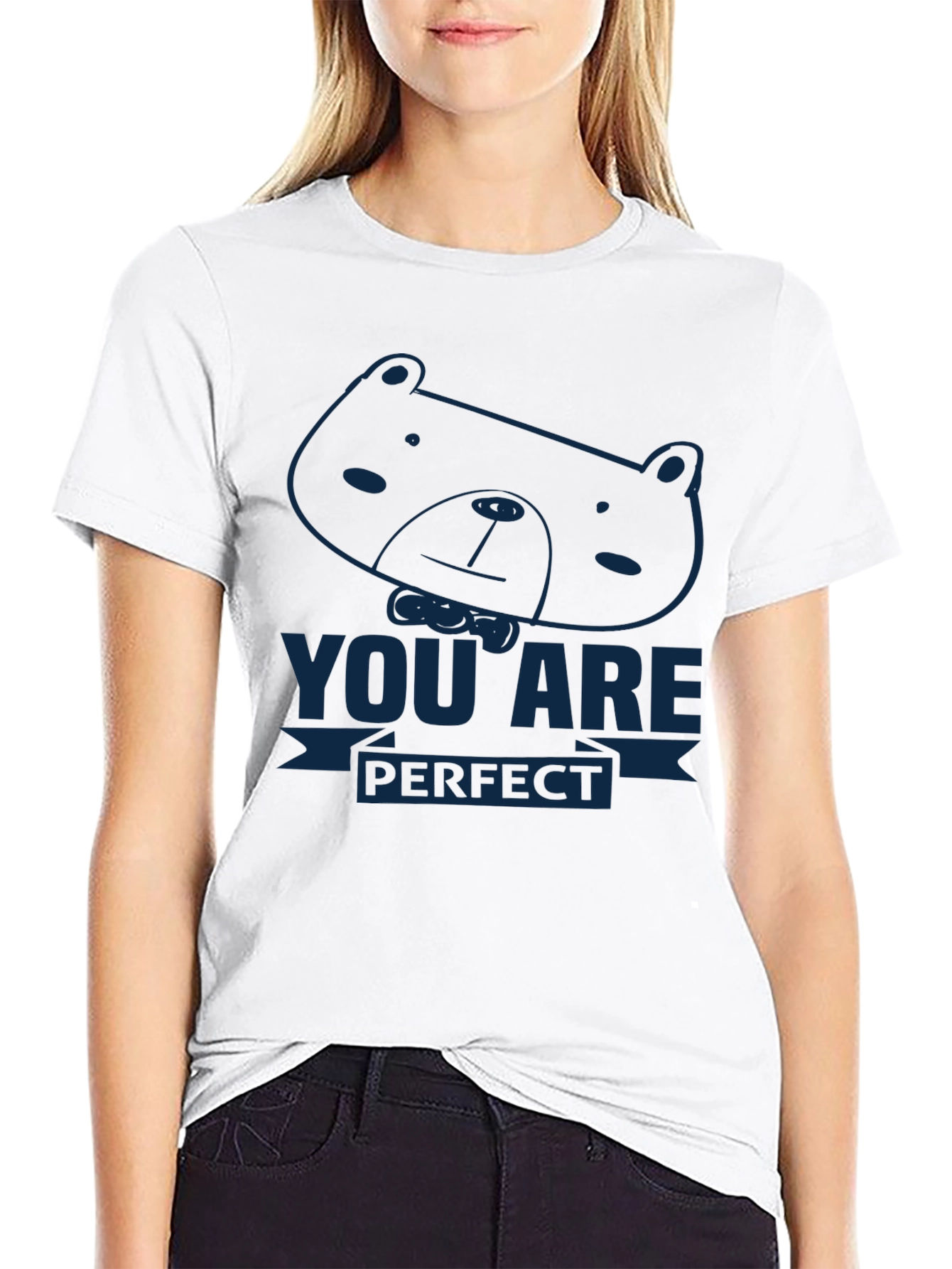 Black You Are Perfect Bear Graphic Tee - Soft Cotton Comfort view 9