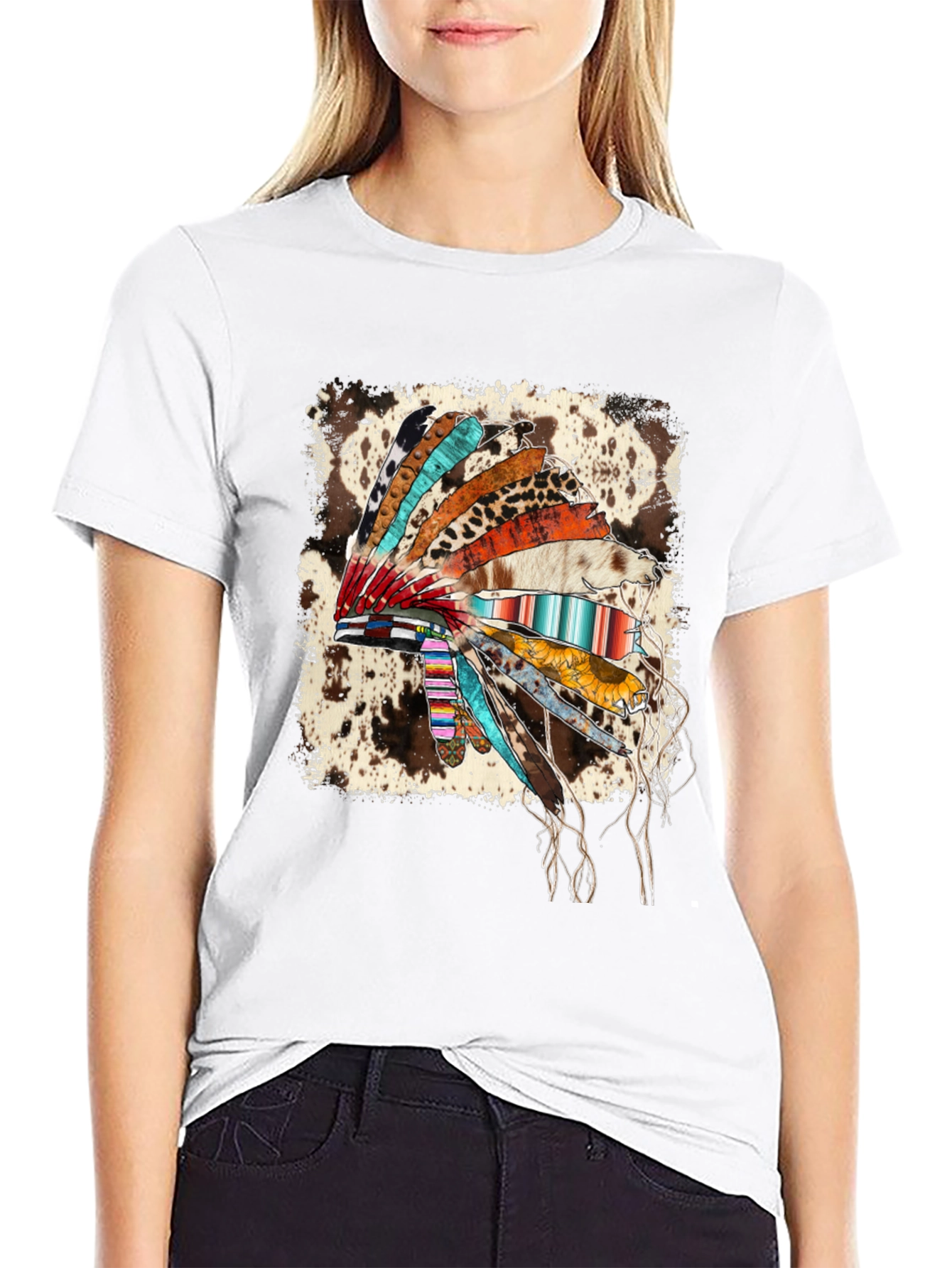 Black Rustic Headdress Graphic Tee - Western Style view 9
