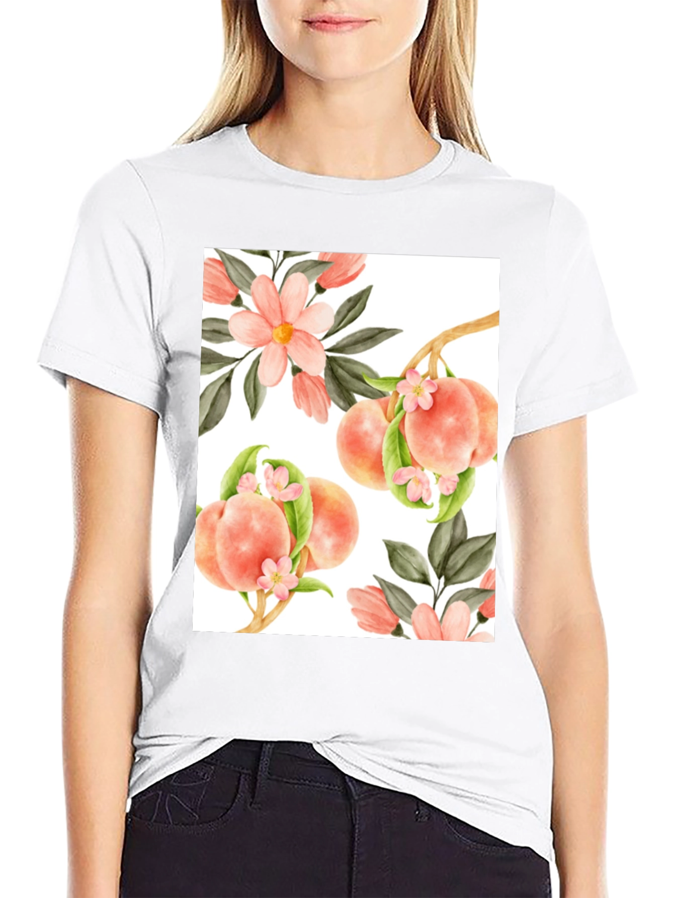 Black Peach Floral T-Shirt - Unique Design view 9