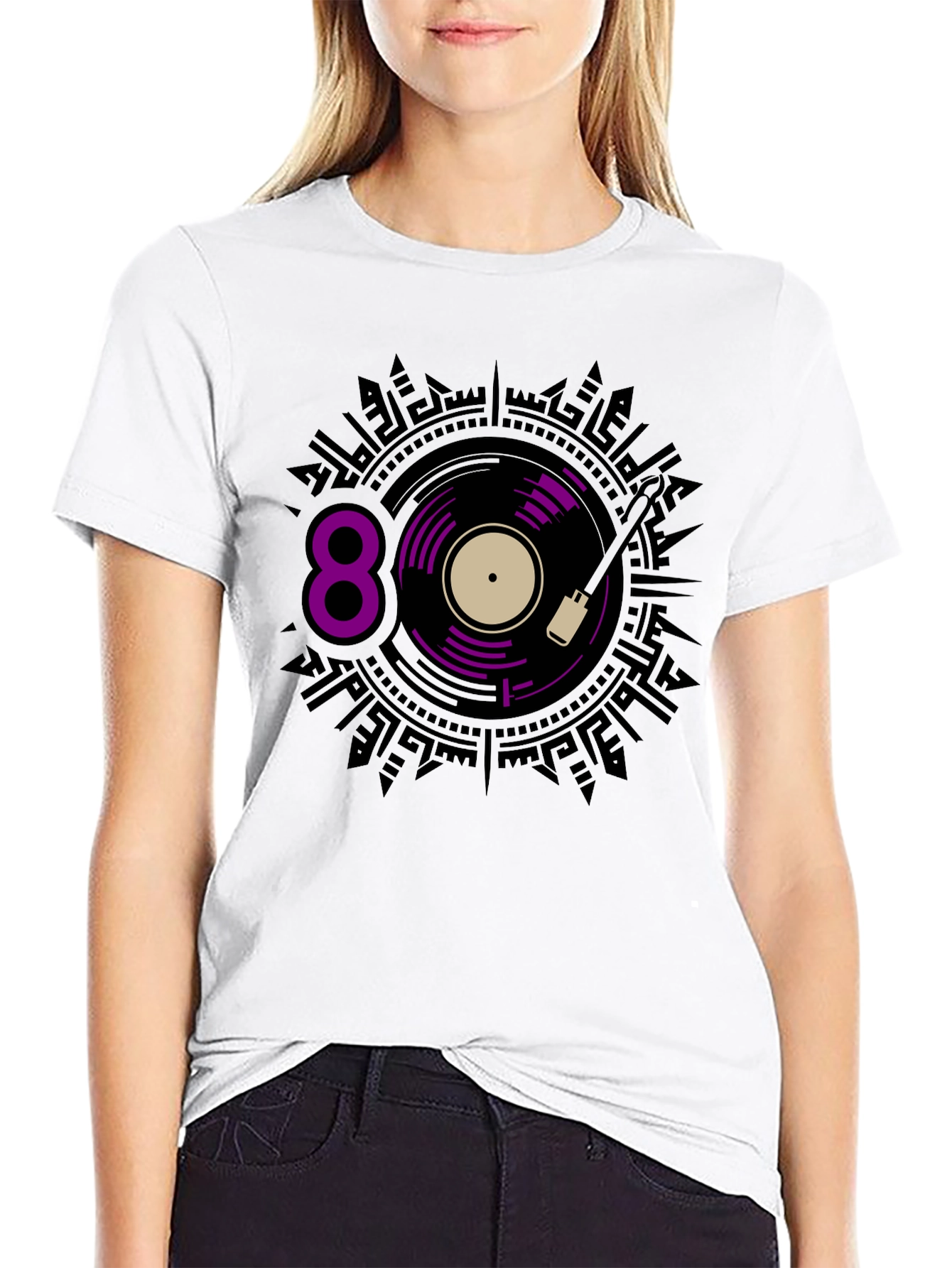 Black Retro 80s Vinyl Record Graphic Tee view 9