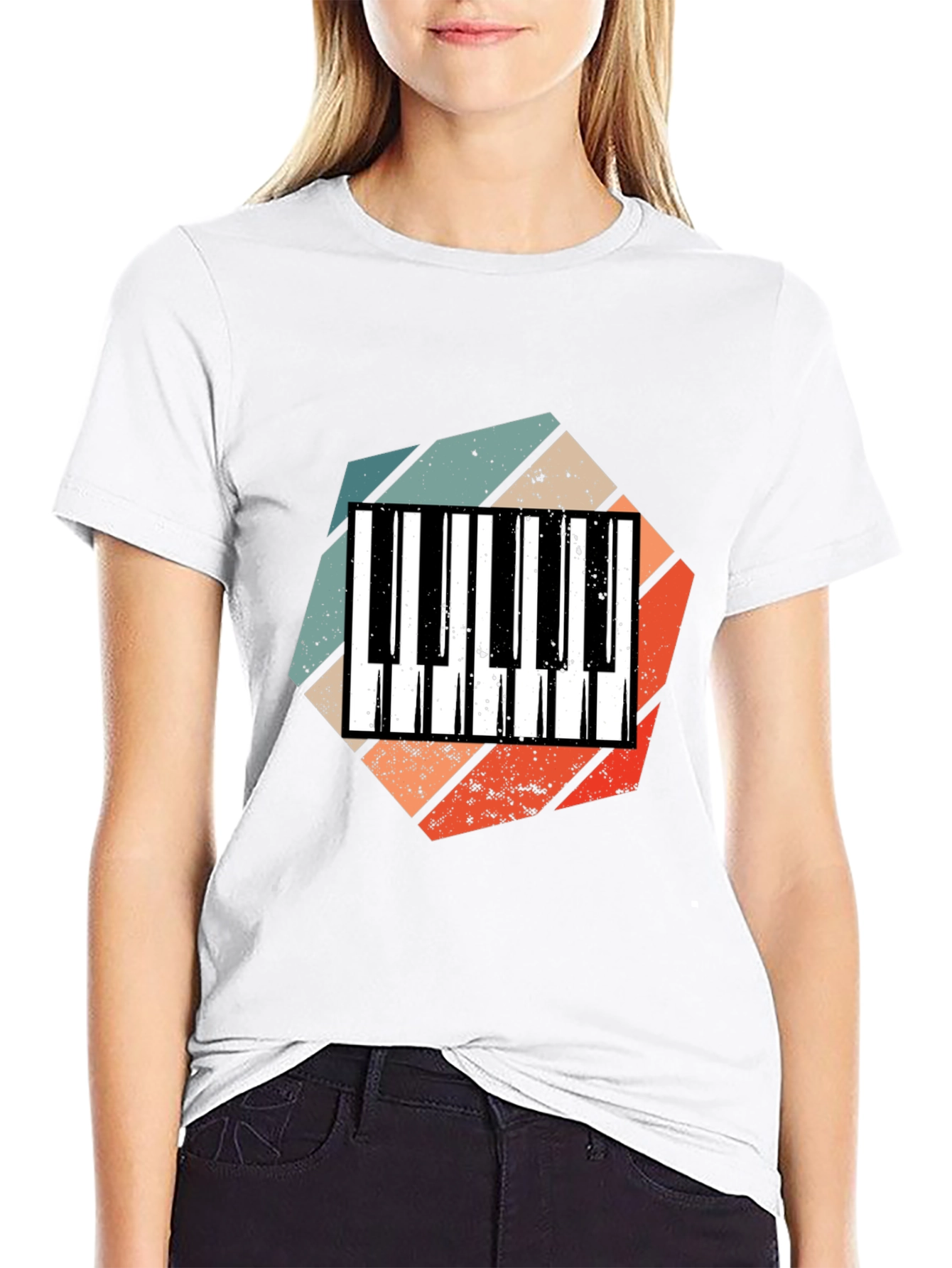 Black Retro Piano Keys T-Shirt - Music Lover Tee view 9