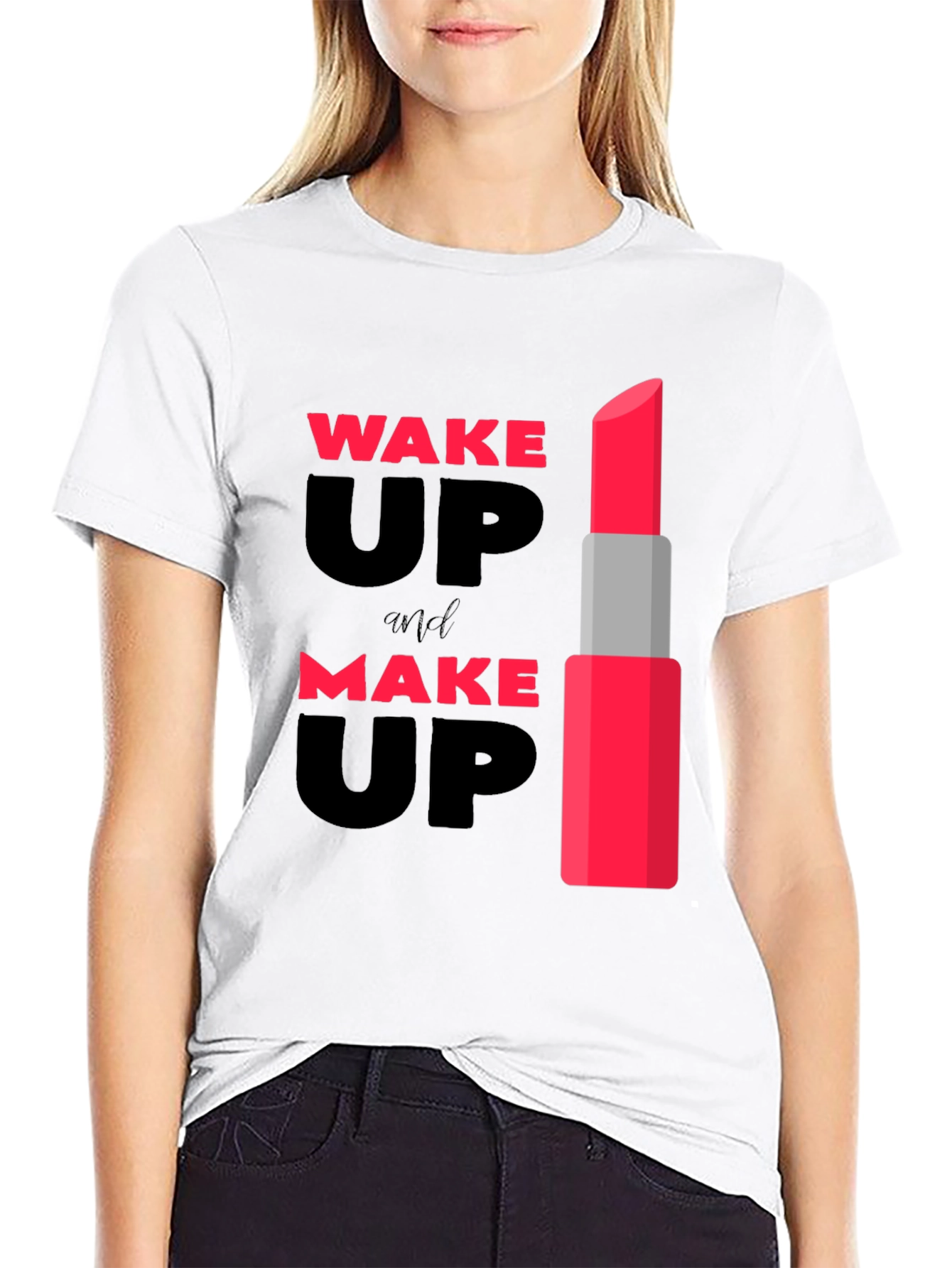 Black Wake Up & Make Up Lipstick Graphic Tee view 9