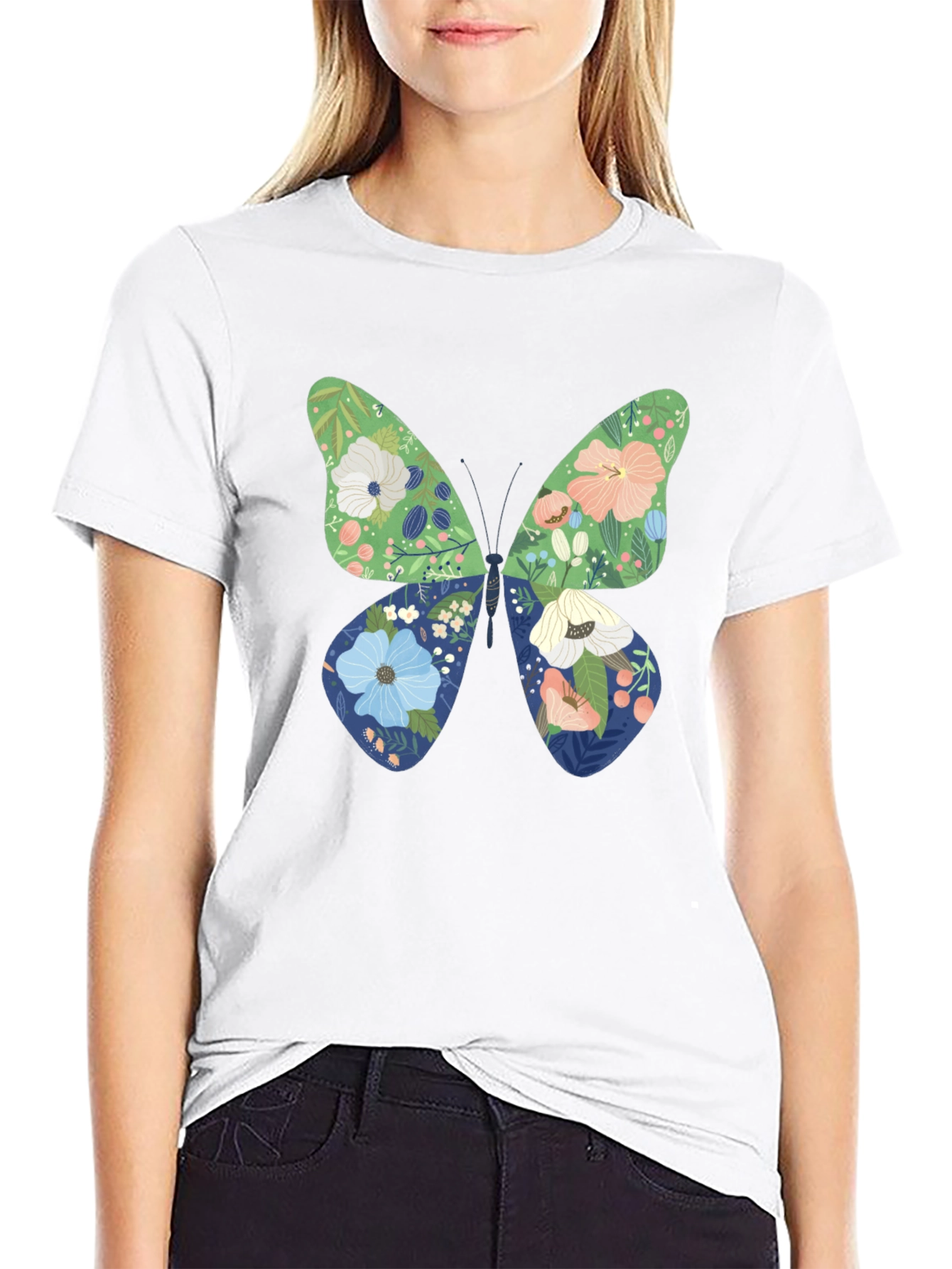 Black Floral Butterfly Graphic Black T-Shirt view 9