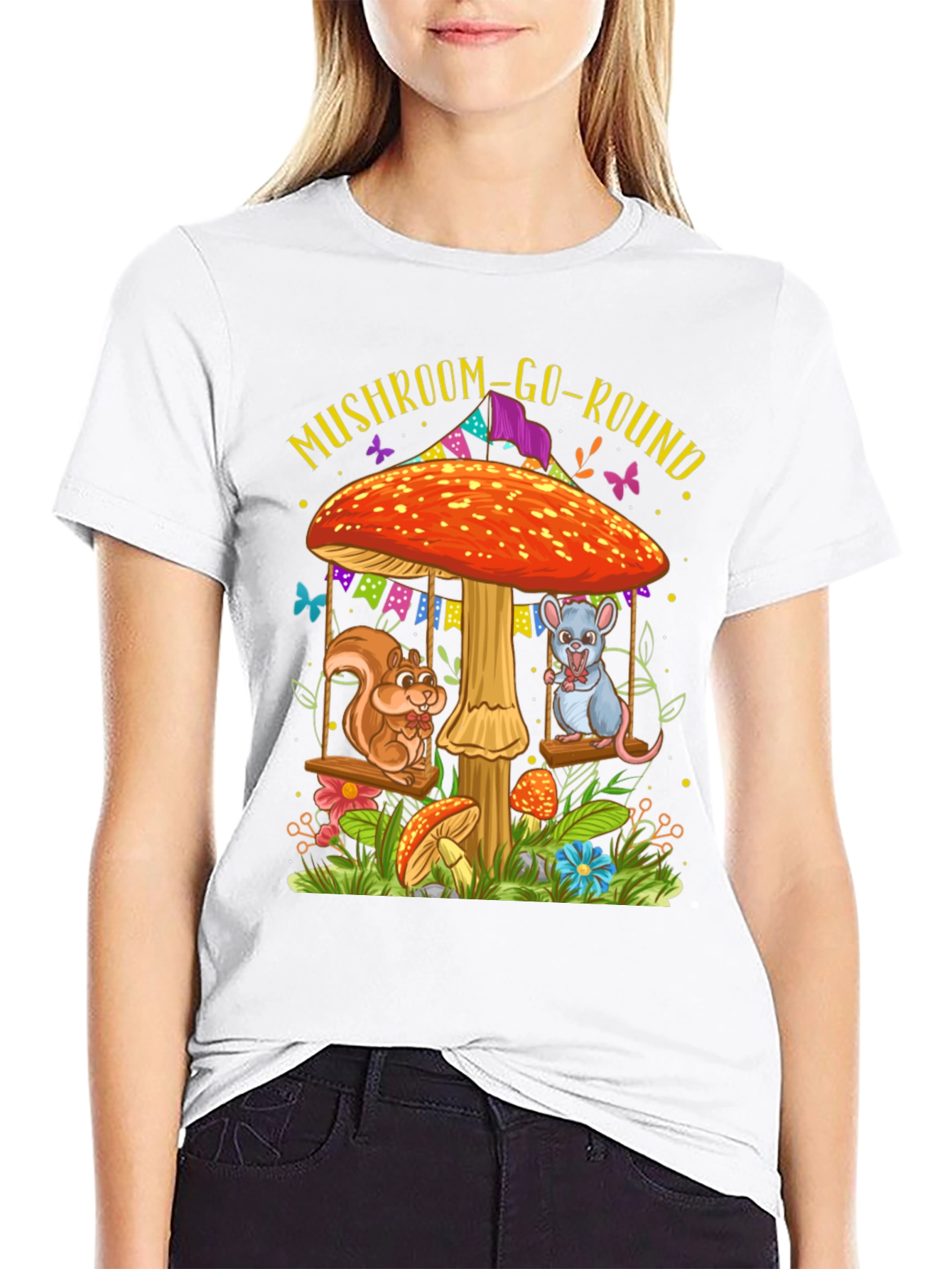 Black Mushroom Go Round Graphic Tee view 9