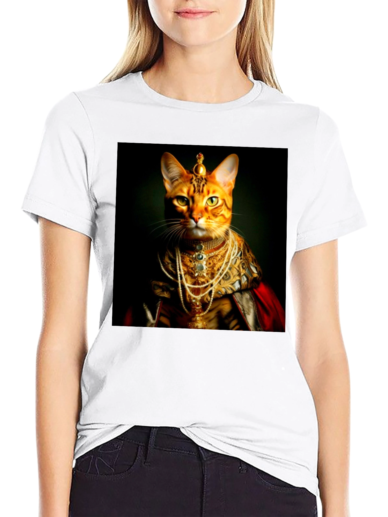 Black Regal Cat T-Shirt: Royal Feline Portrait Tee view 9