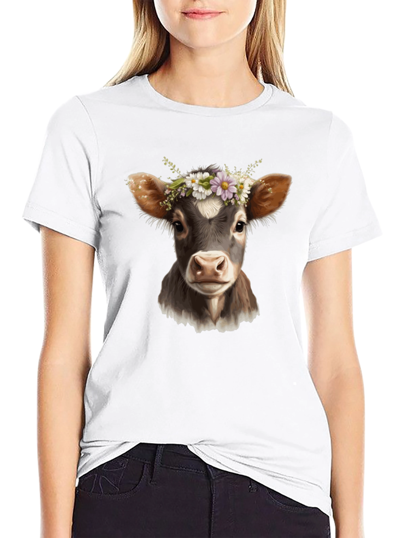 Black Cow with Flower Crown Black T-Shirt view 9