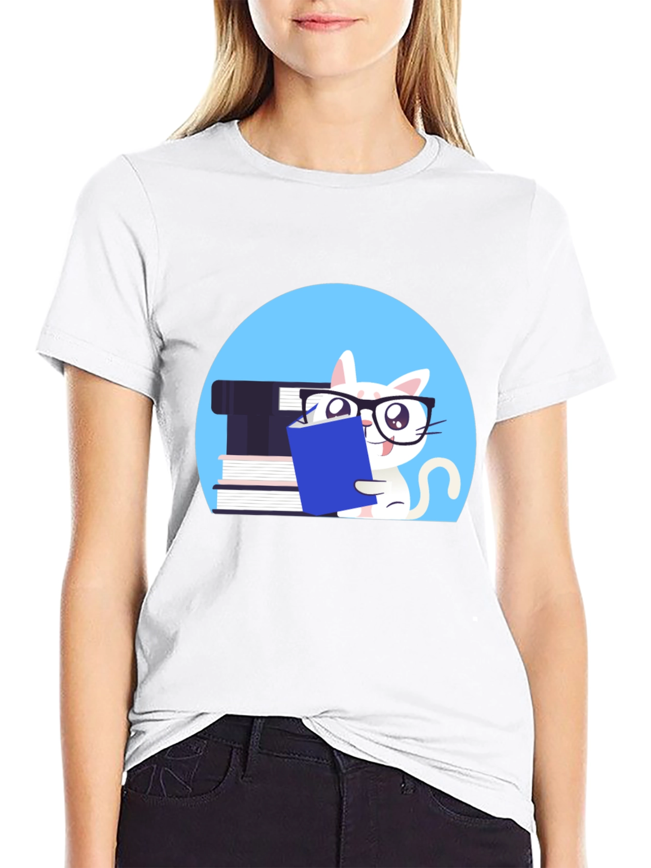 Black Reading Cat Graphic Tee - Unisex Cotton T-Shirt view 9