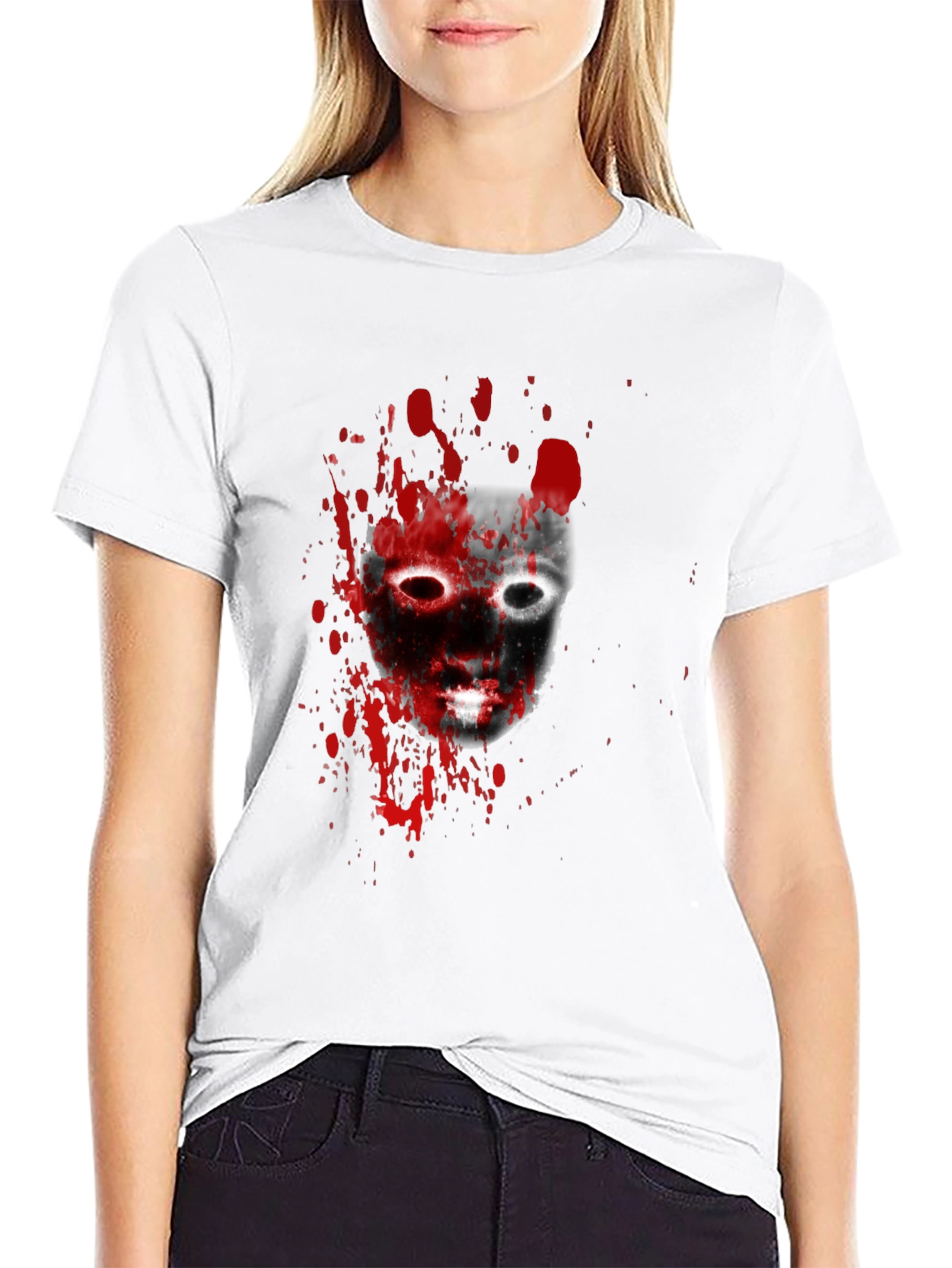 Black Bloody Mask Graphic Tee - Horrorcore Style view 9