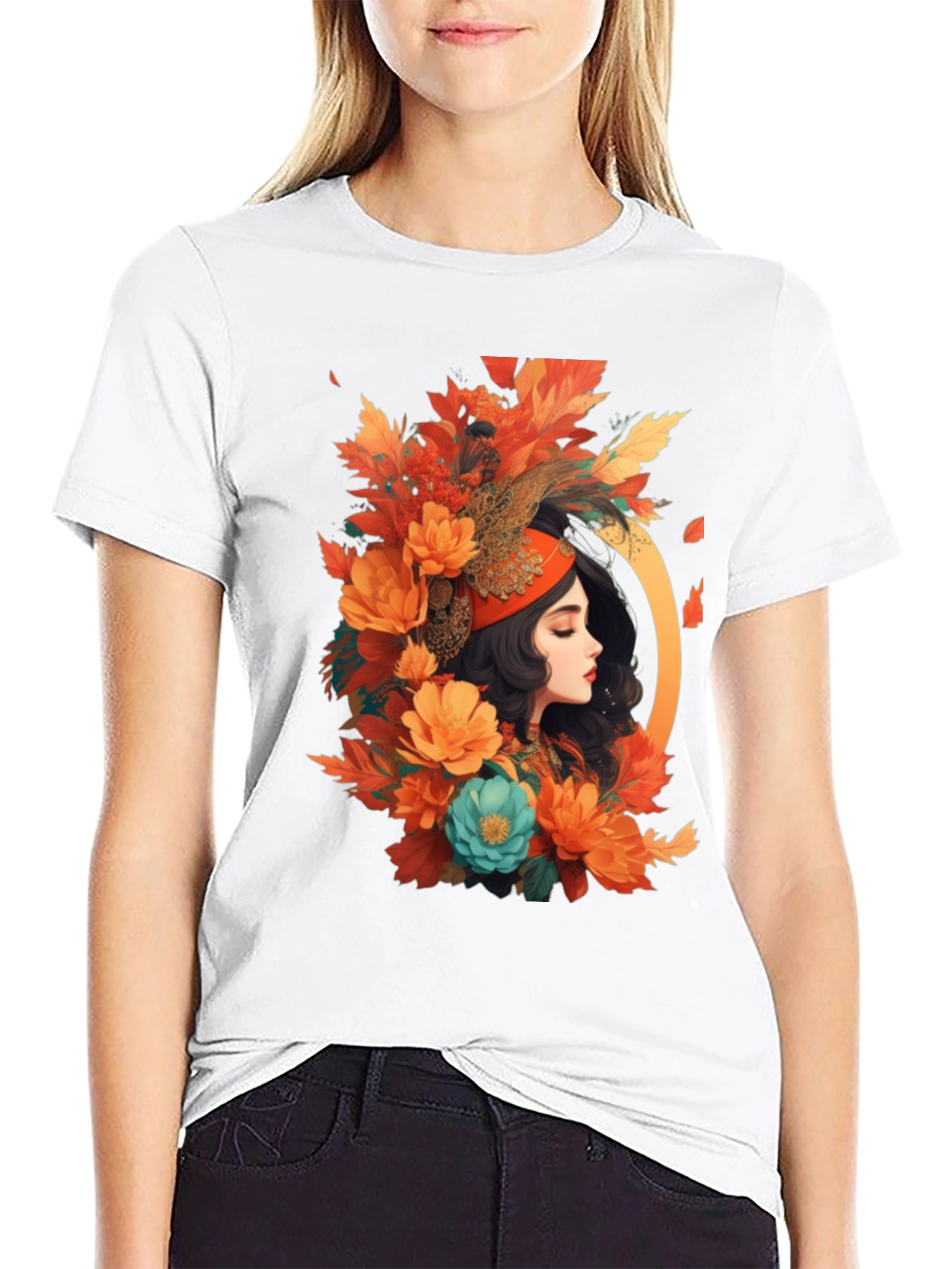 Black Floral Portrait Graphic Tee - Autumn Beauty view 9