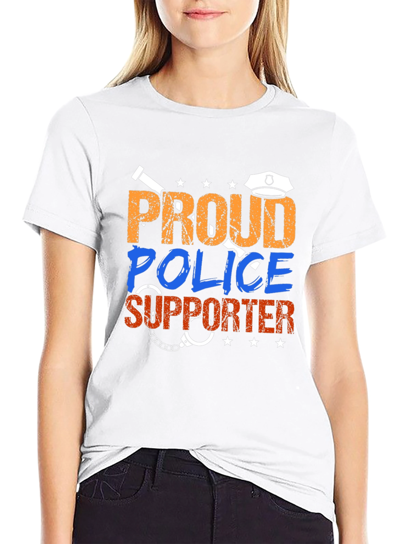 Black Proud Police Supporter Graphic Tee view 9