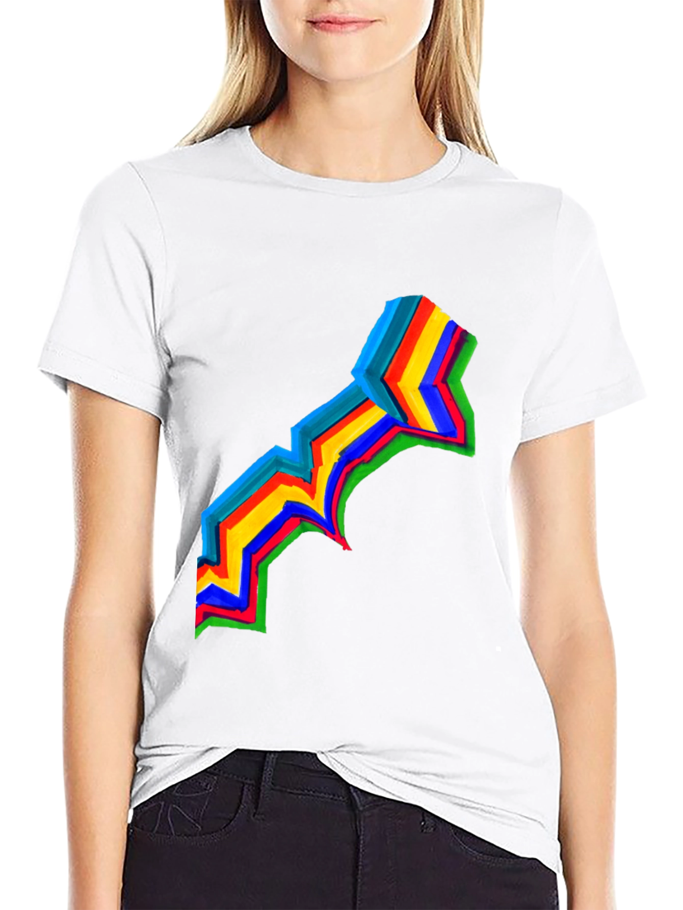 Black Rainbow Stripe Graphic Black T-Shirt view 9
