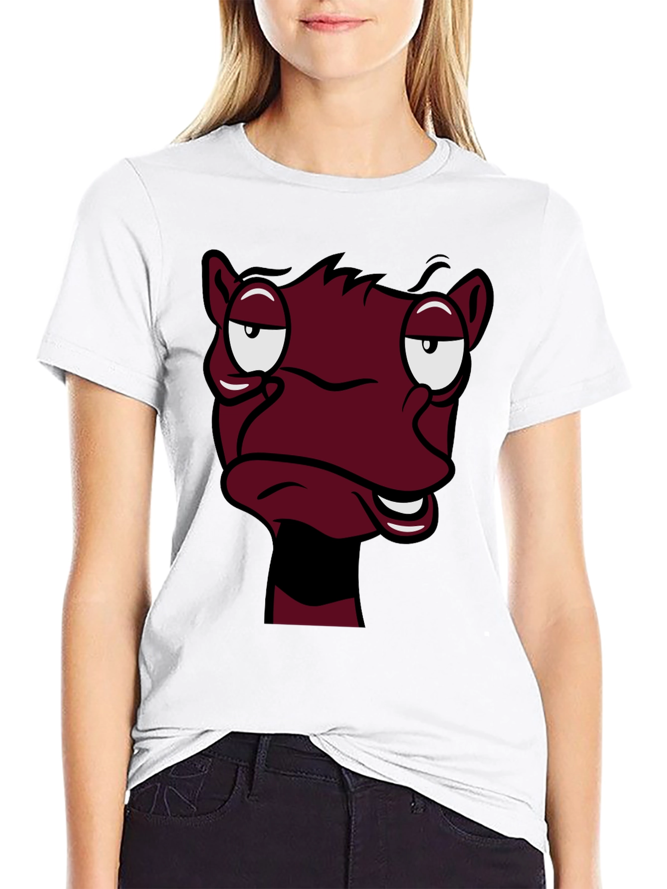 Black Funny Cartoon Face Graphic Tee - Black T-Shirt view 9