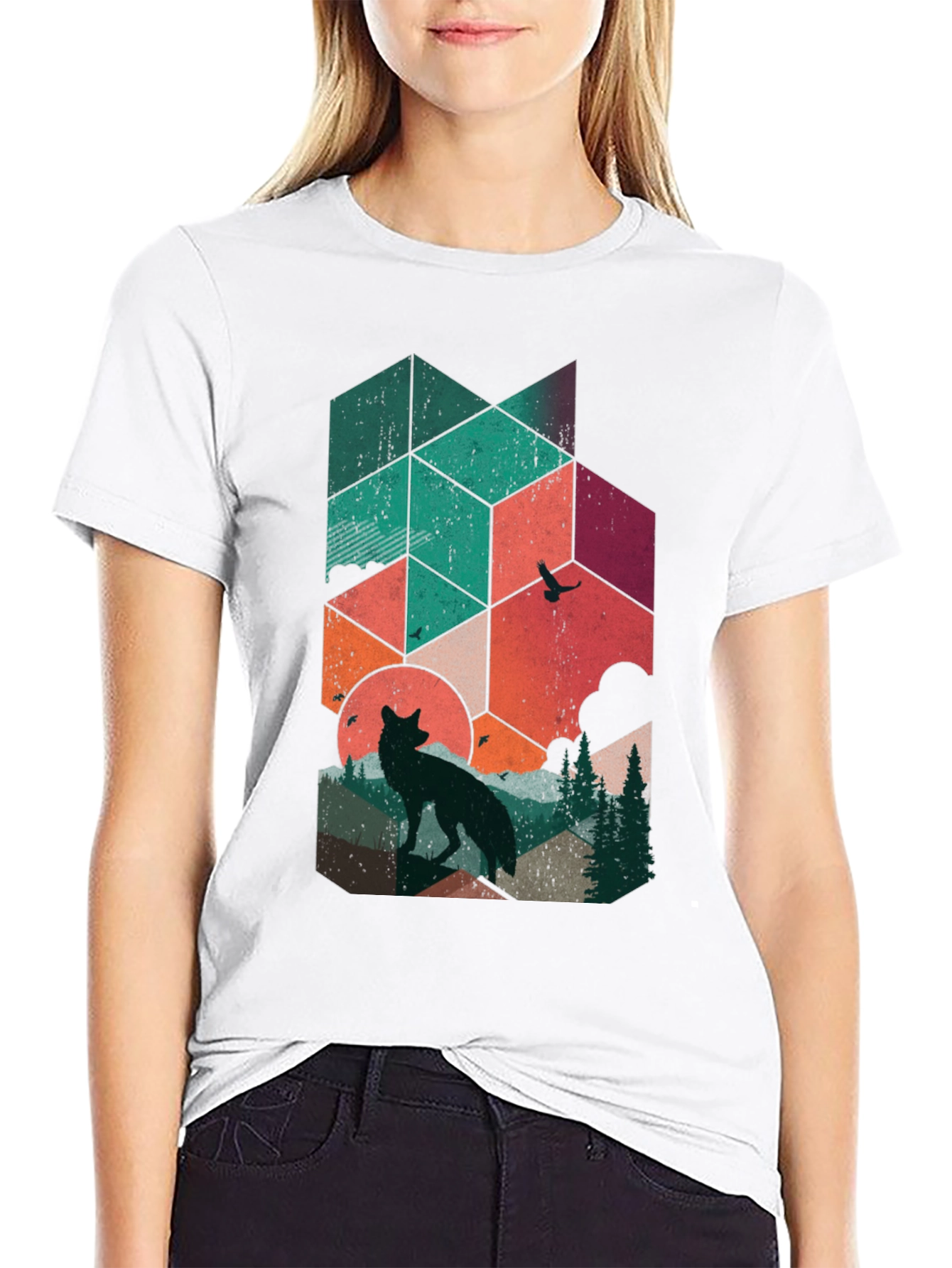 Geometric Wolf Graphic Tee - Nature Inspired Design - 9