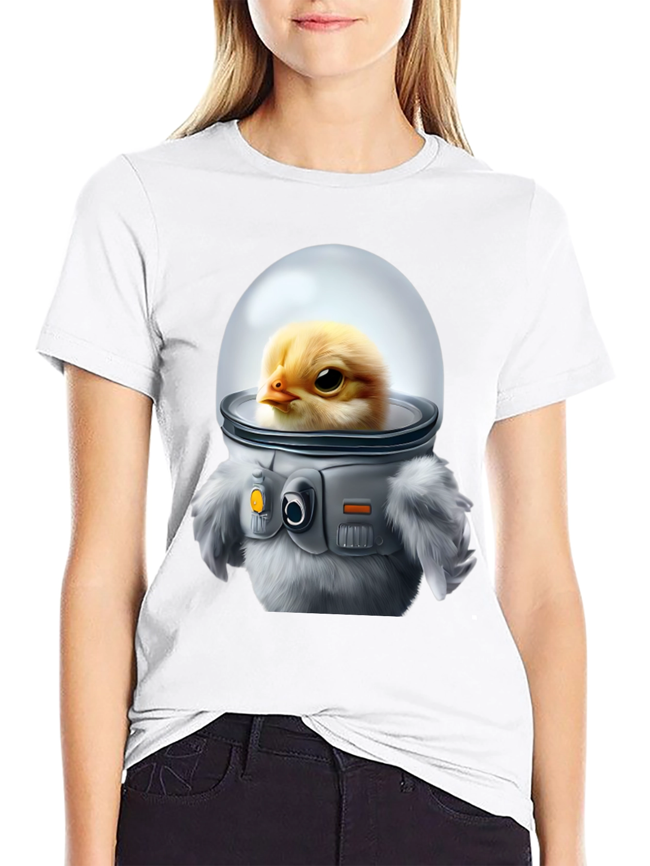 Black Chick in Space Suit Graphic T-Shirt view 9