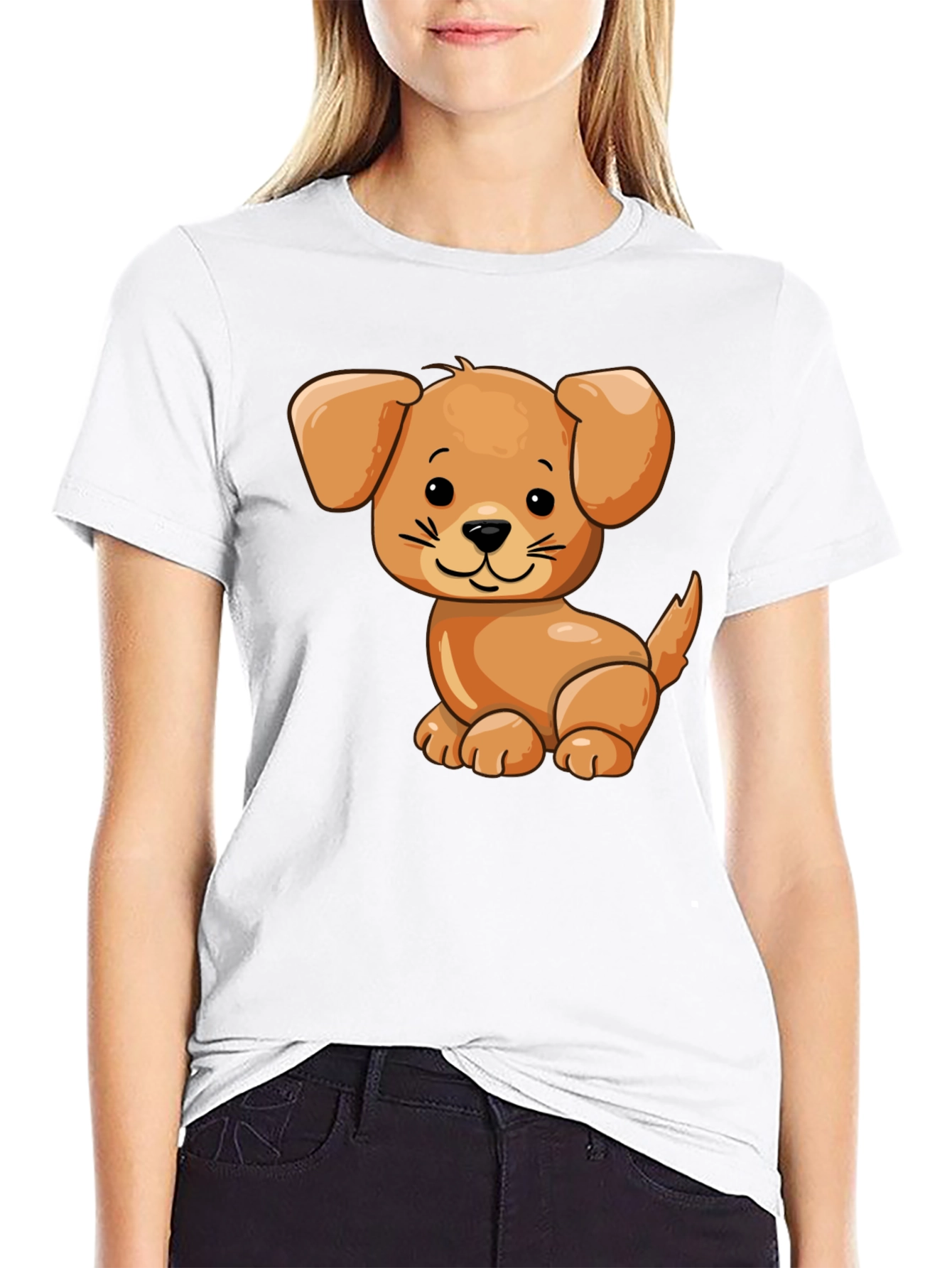 Black Cute Cartoon Dog Black T-Shirt view 9
