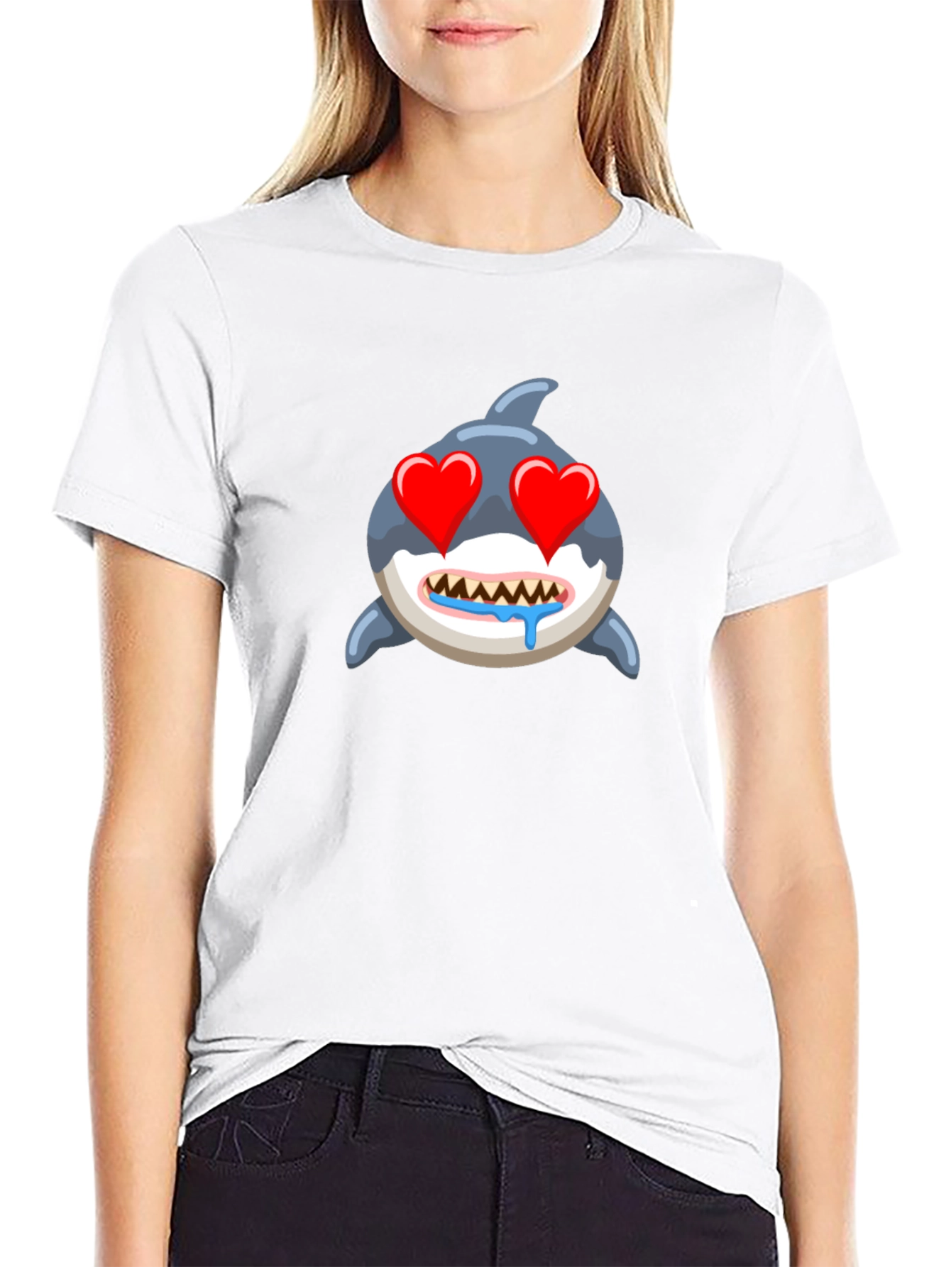 Black Shark Emoji T-Shirt with Heart Eyes - Black view 9