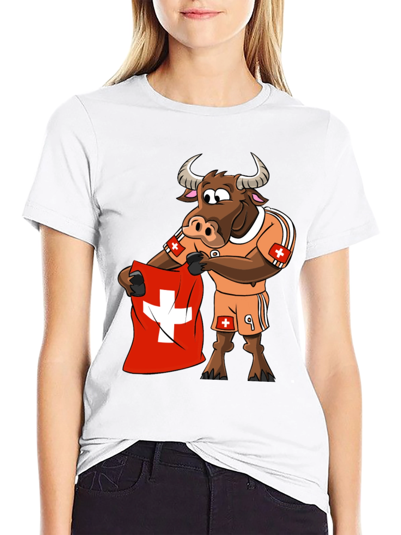 Black Swiss Bull Soccer Fan T-Shirt - Black Cotton Tee view 9