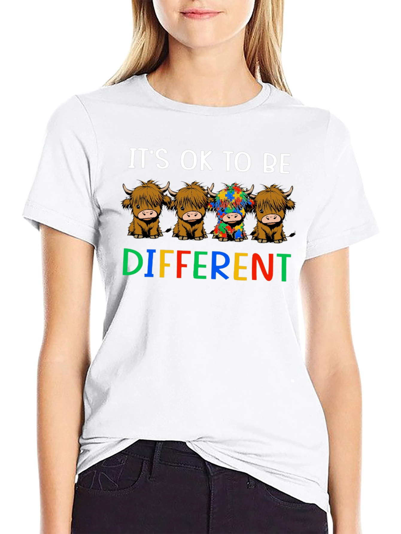 Black It's Ok to Be Different Highland Cow T-Shirt view 9