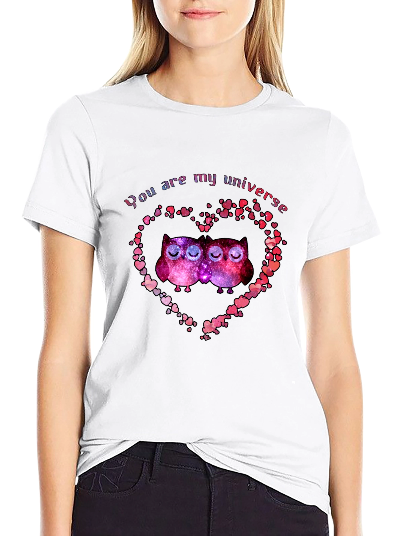 Black You Are My Universe Owls Heart T-Shirt view 9