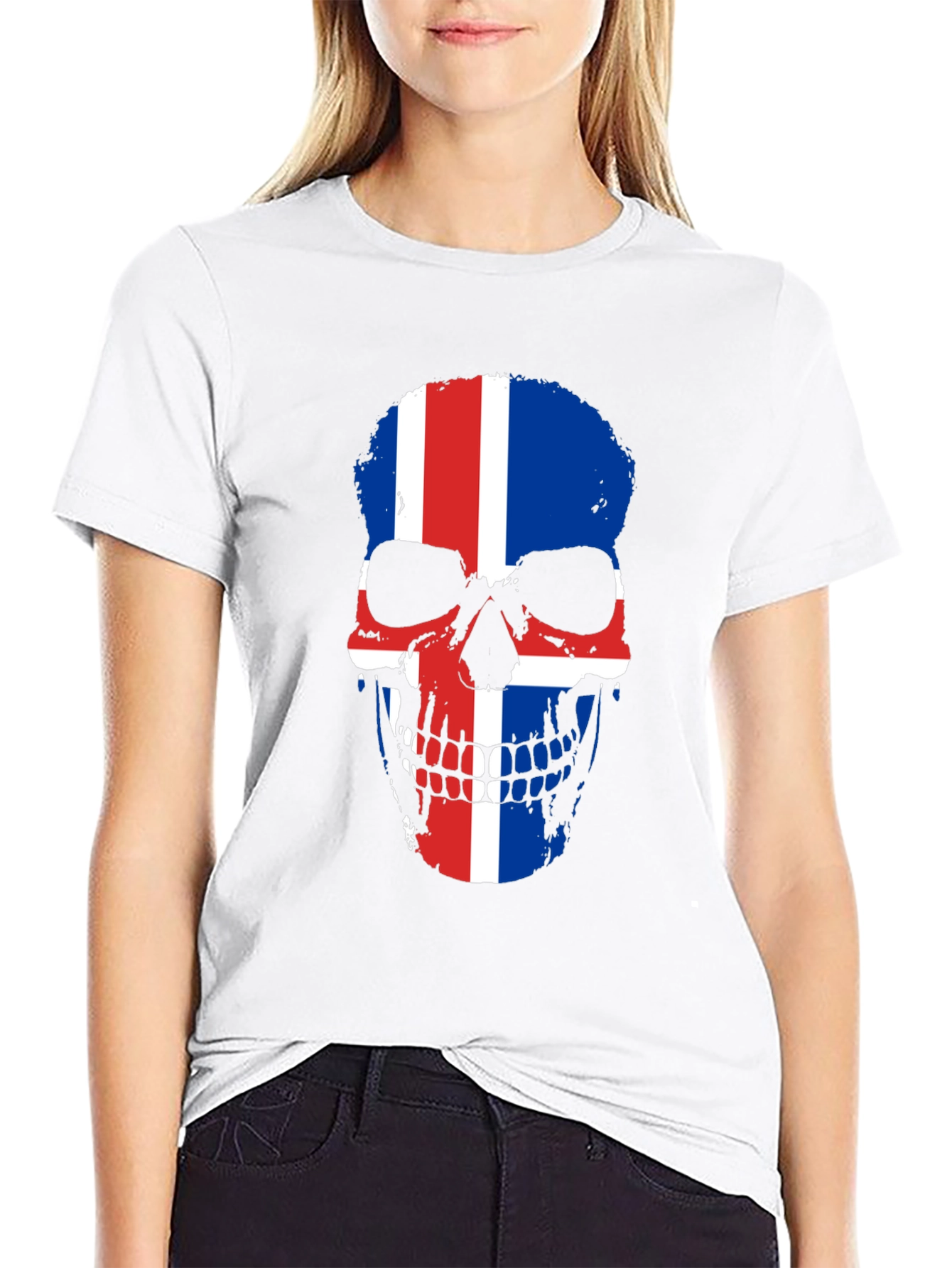 Black Iceland Flag Skull Graphic Tee - Black Cotton Shirt view 9