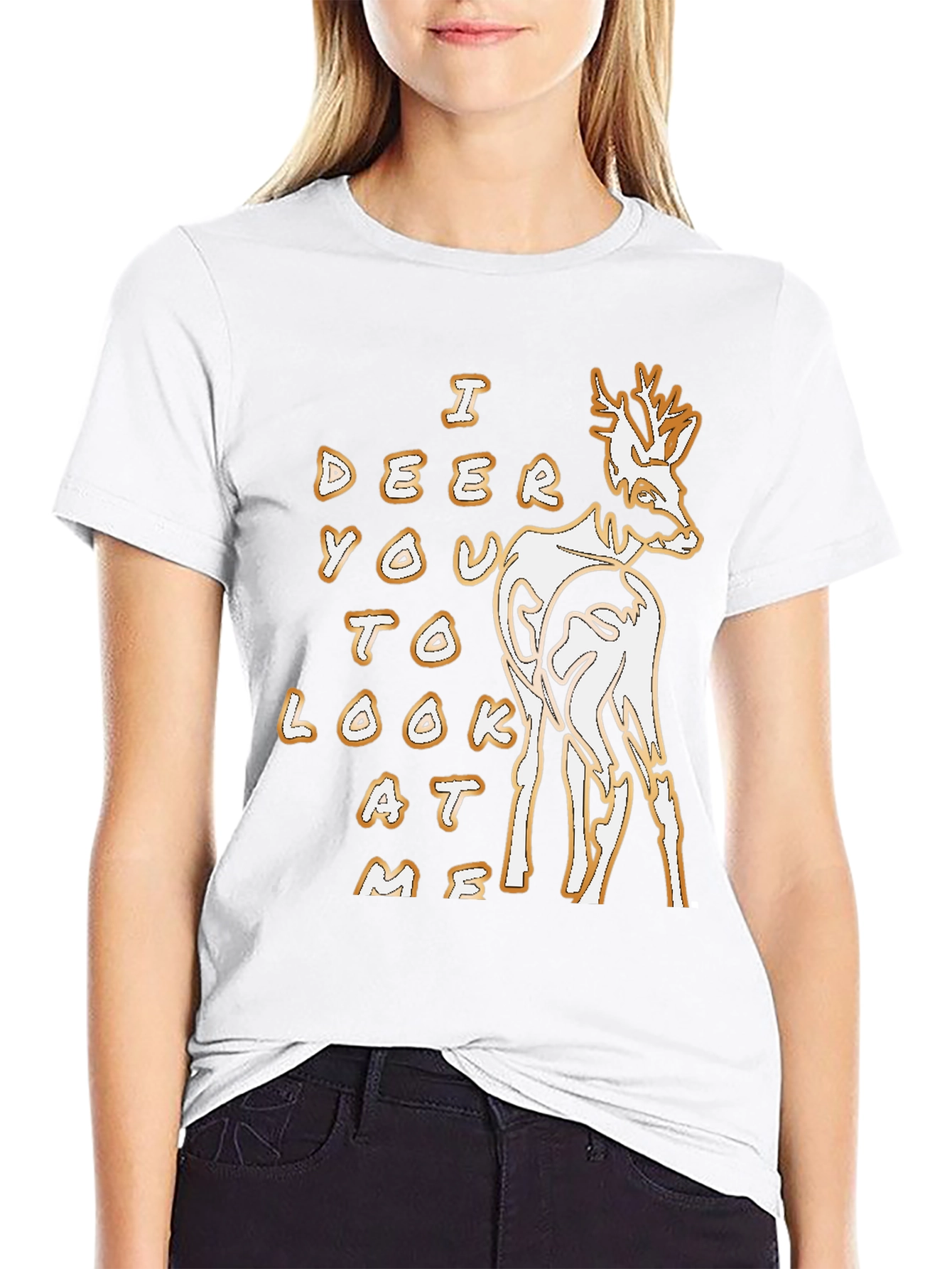 Black Deer Graphic Tee - 'I Deer You To Look At Me' Black T-Shirt view 9