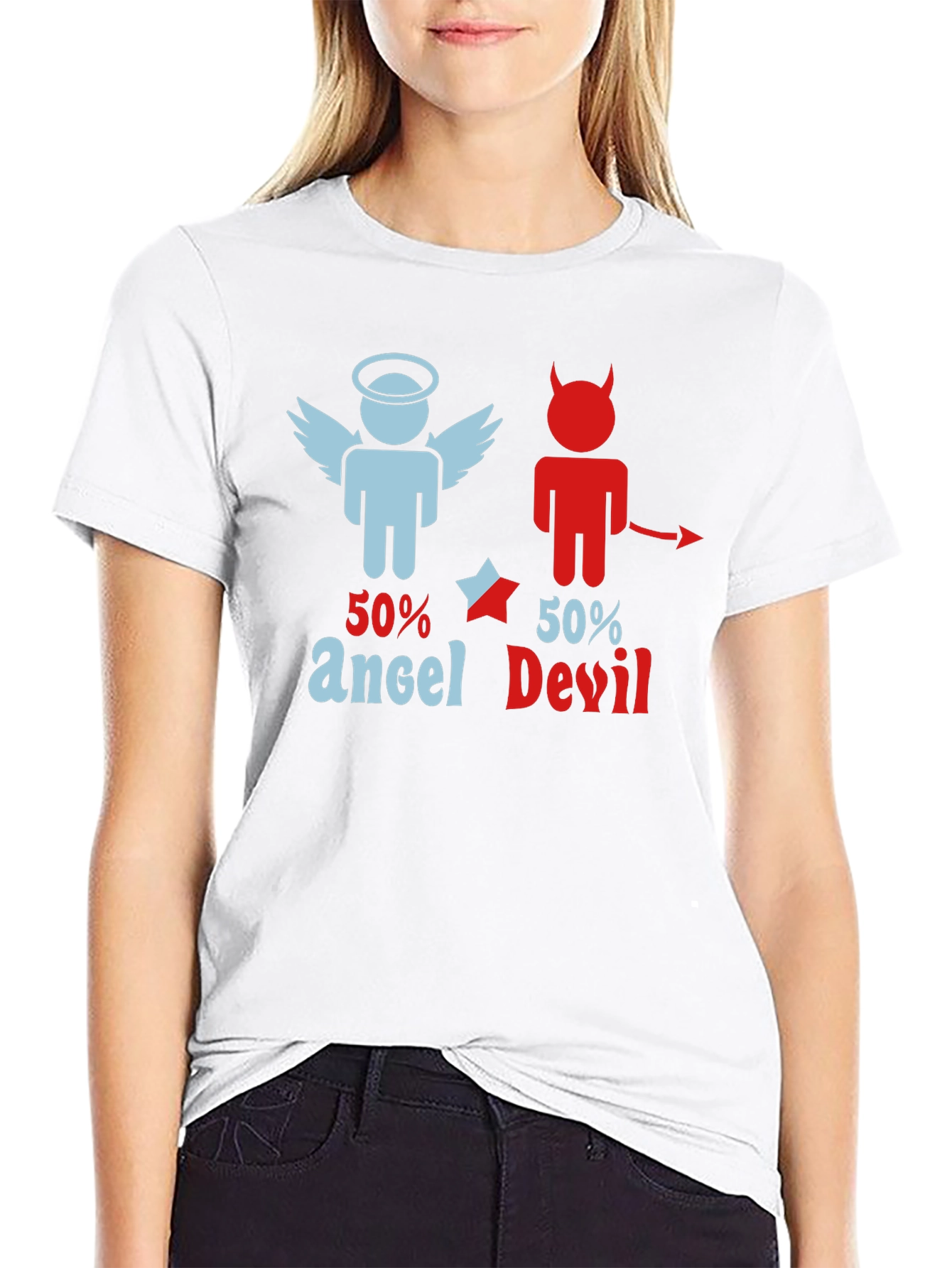Black 50% Angel 50% Devil Graphic Print T-Shirt view 9