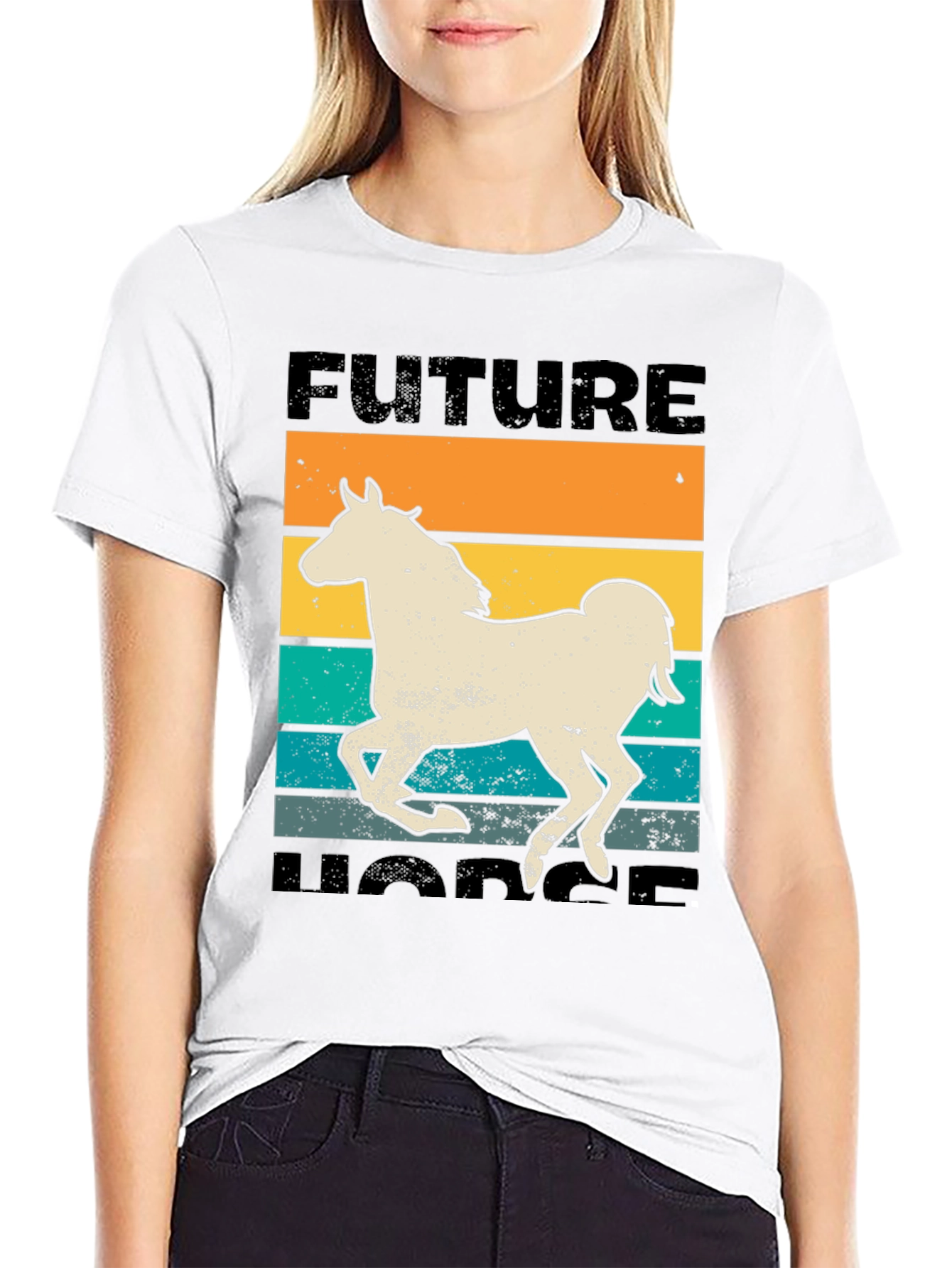 Black Future Horse T-Shirt - Retro Equestrian Design view 9