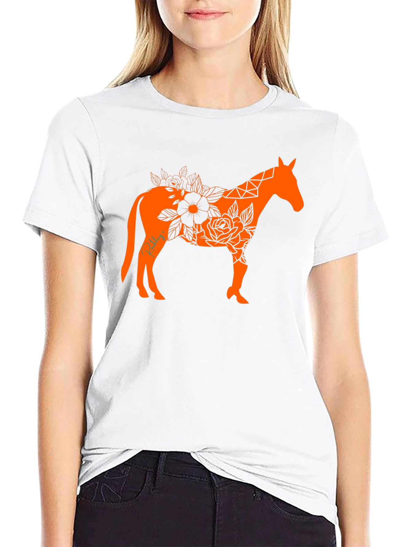 Black Floral Horse Graphic Tee view 9