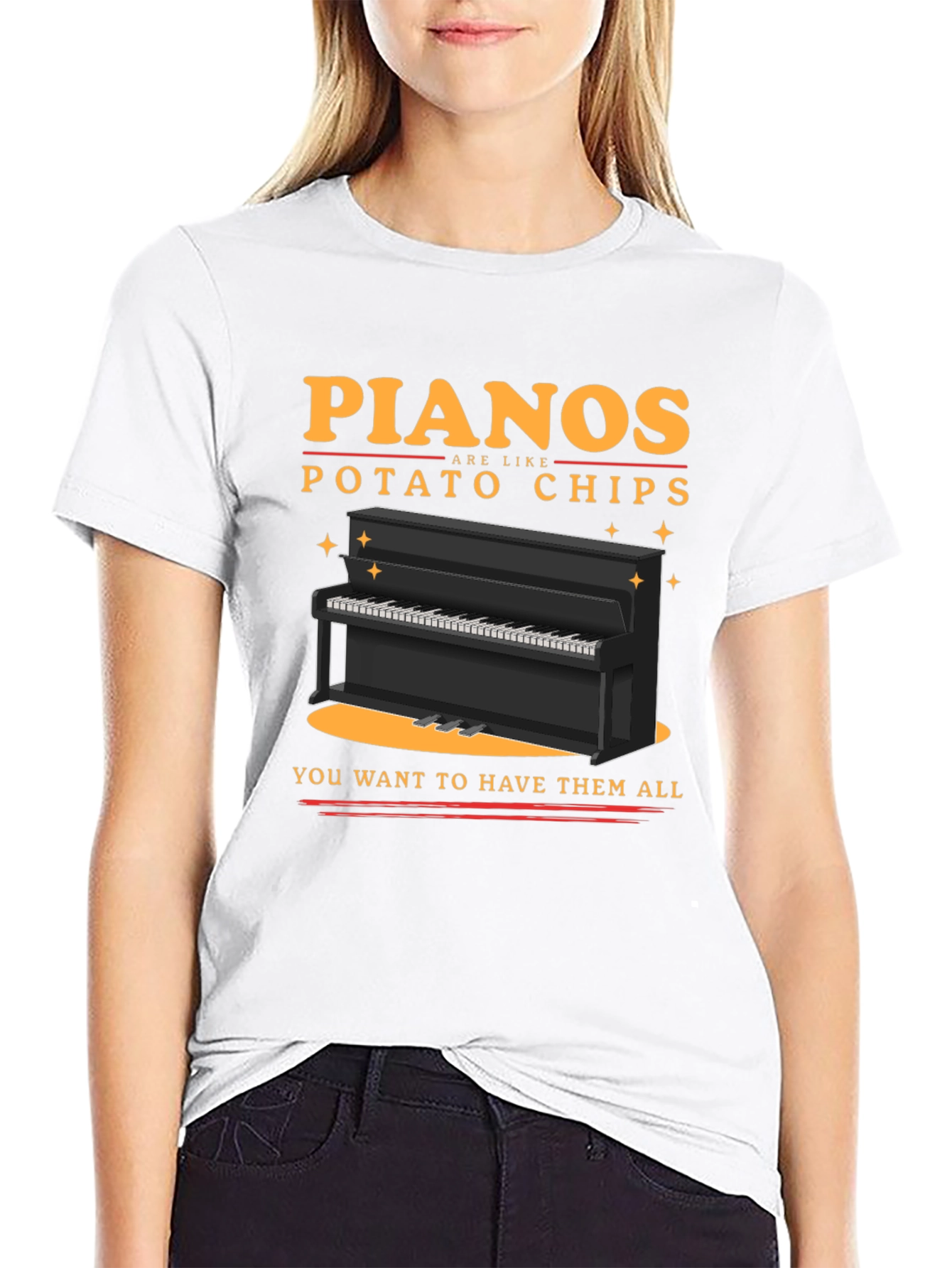 Black Piano Potato Chips Graphic T-Shirt - Musician Humor Tee view 9