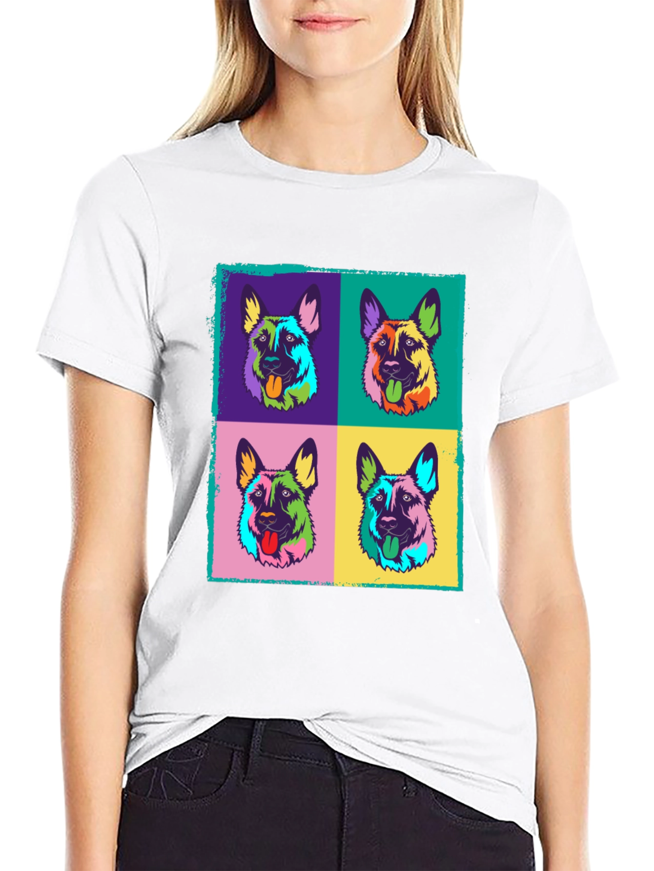 Black Pop Art Dog Print T-Shirt view 9