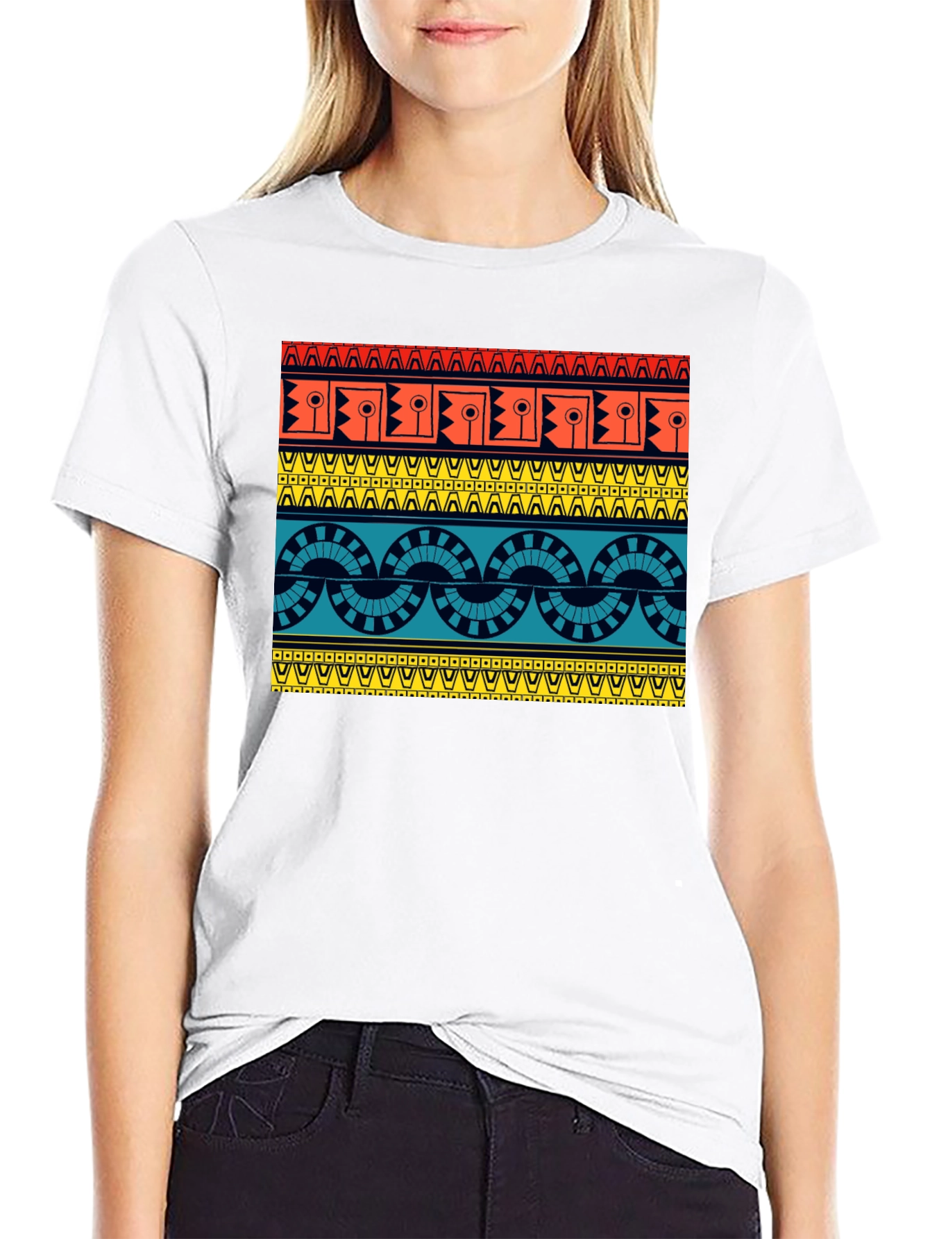 Black Geometric Aztec Pattern Black T-Shirt view 9