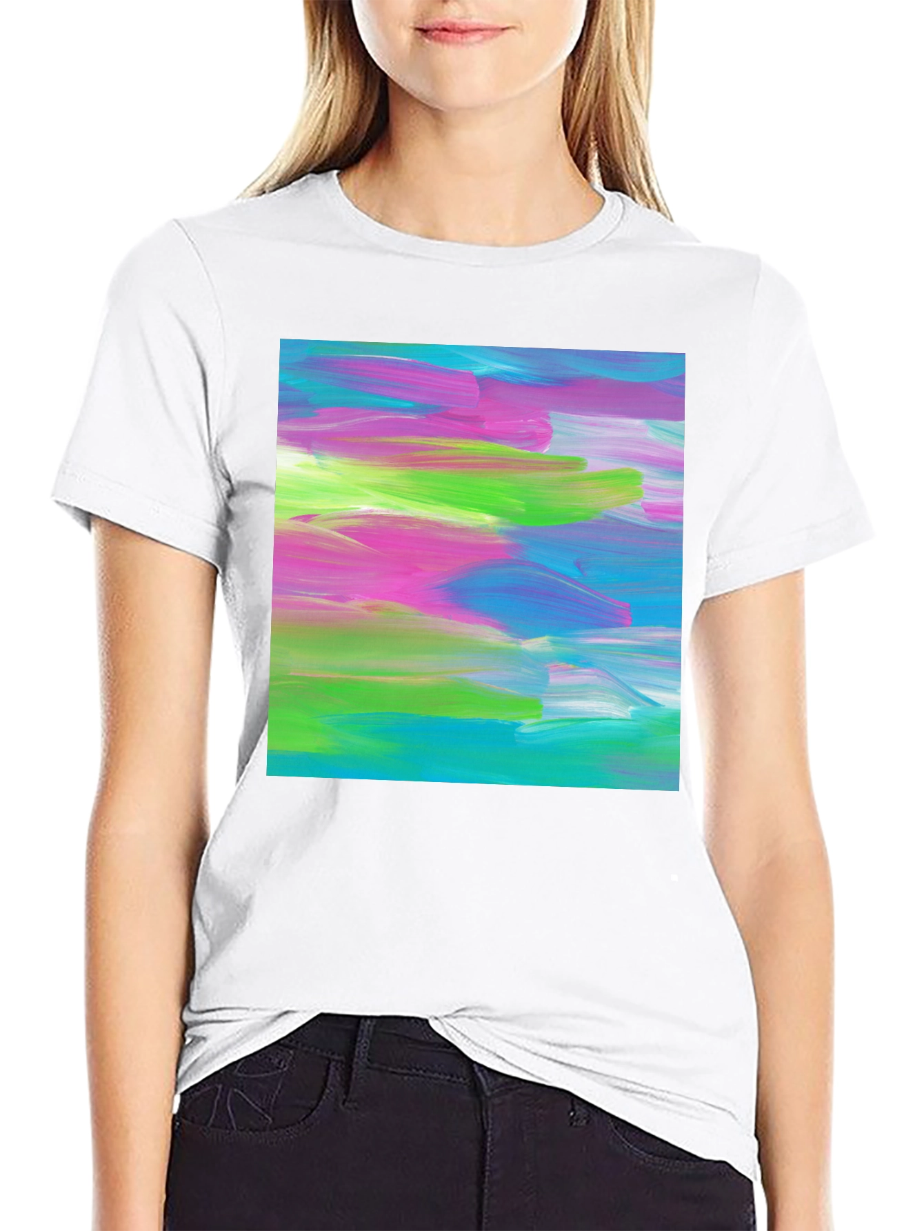 Black Abstract Art Graphic Tee - Modern Brushstroke T-Shirt view 9