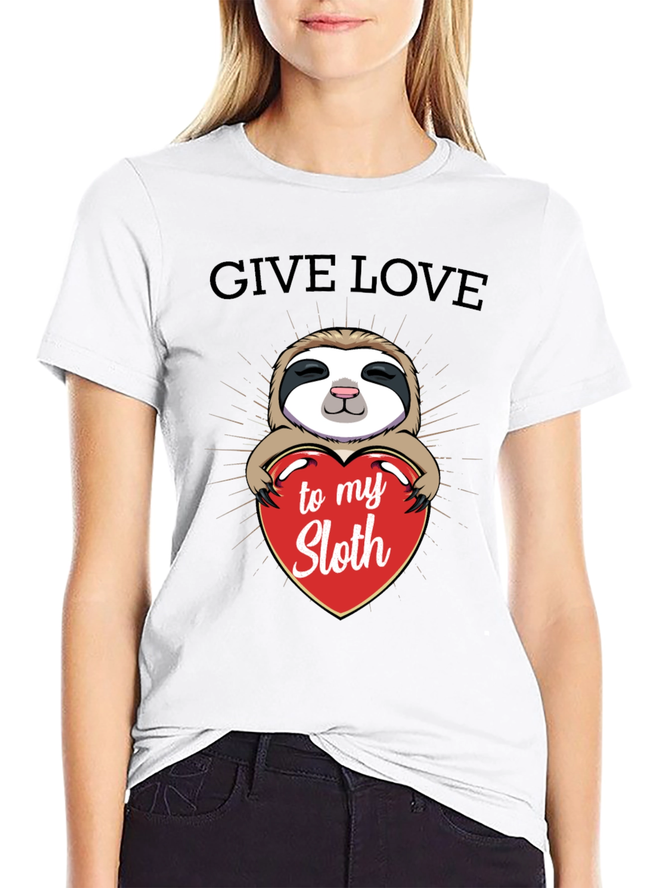 Black Give Love to My Sloth Graphic T-Shirt view 9