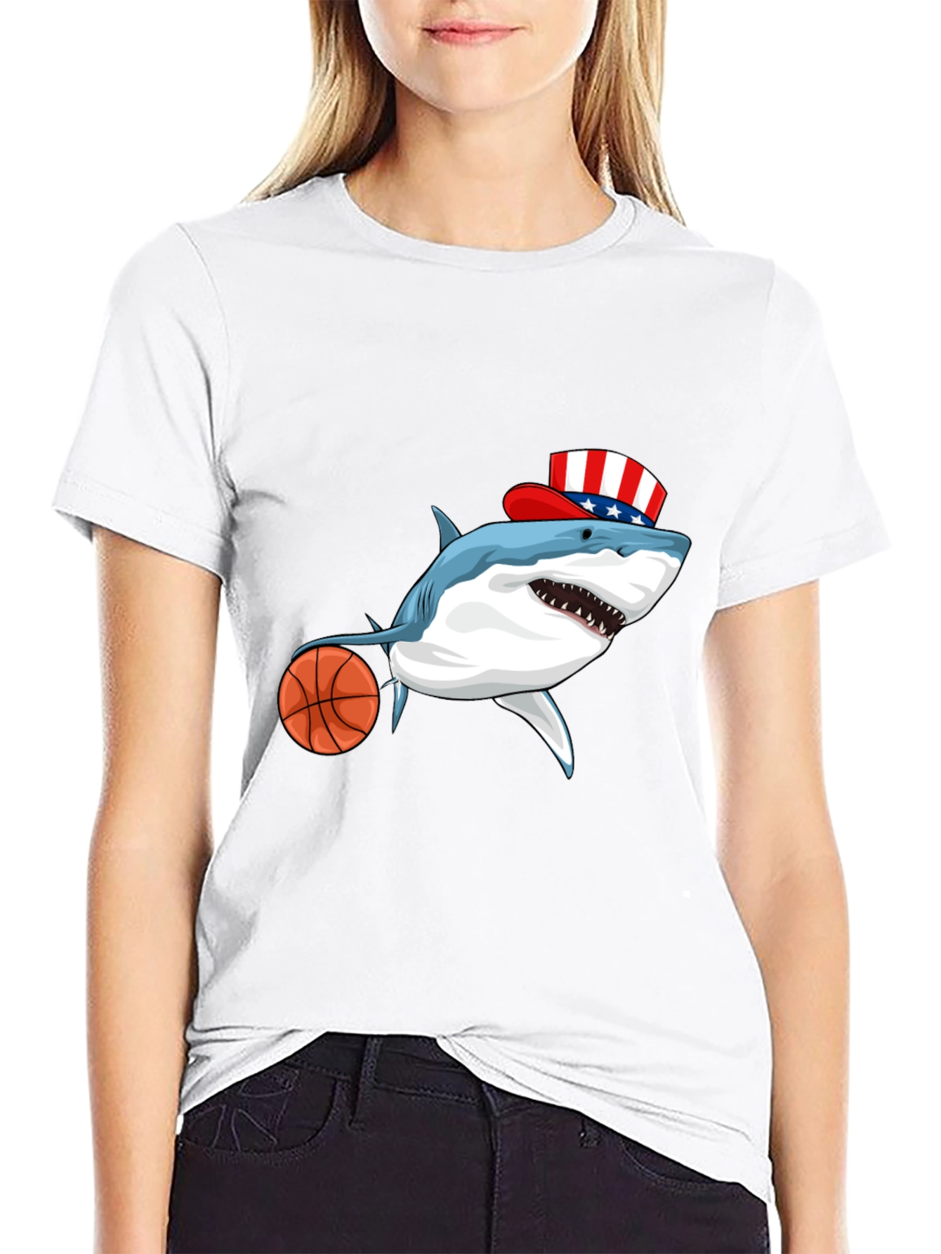 Black Shark Basketball Patriotic T-Shirt view 9