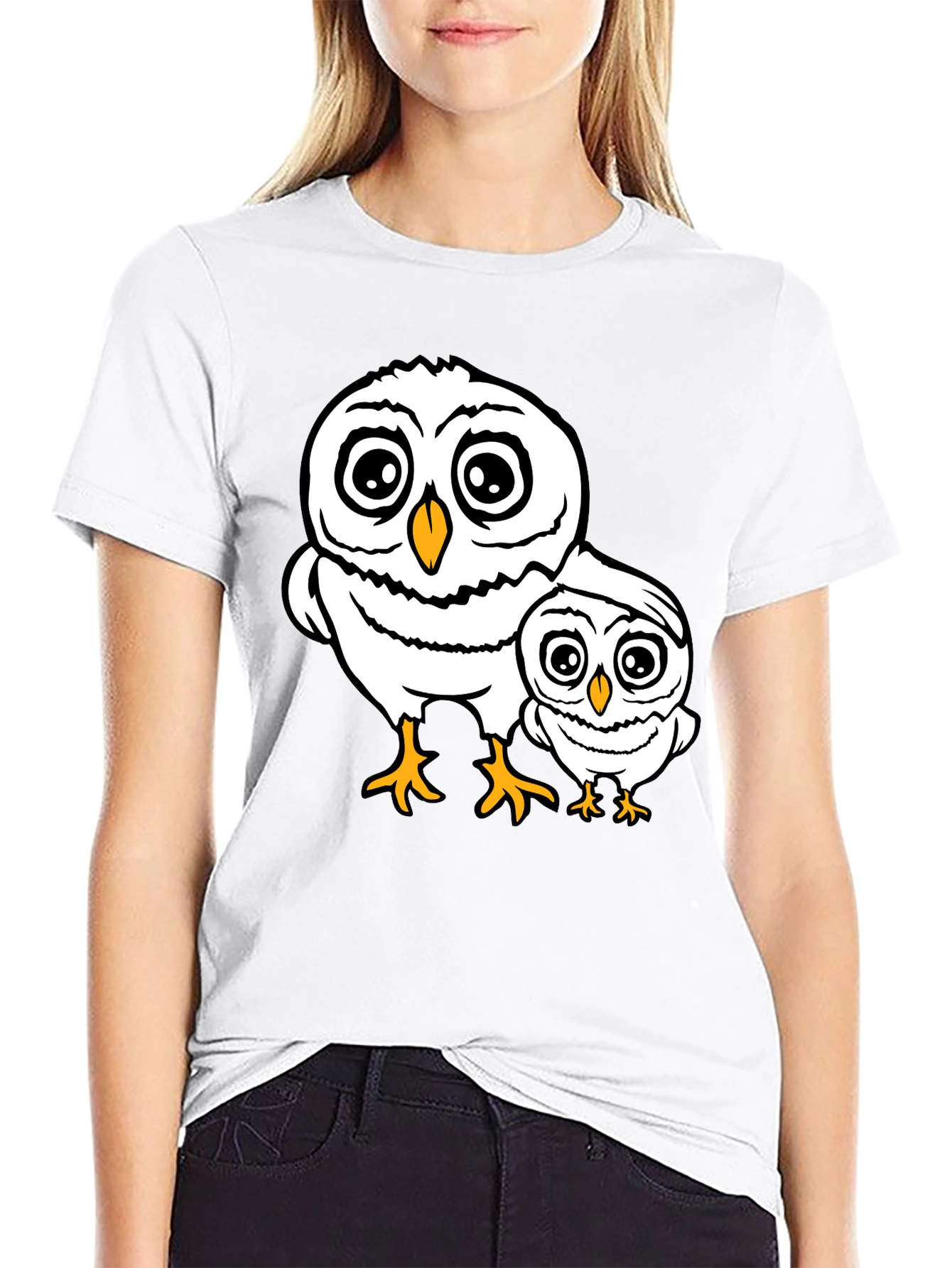 Black Cute Owl Family T-Shirt - Black Cotton Tee view 9