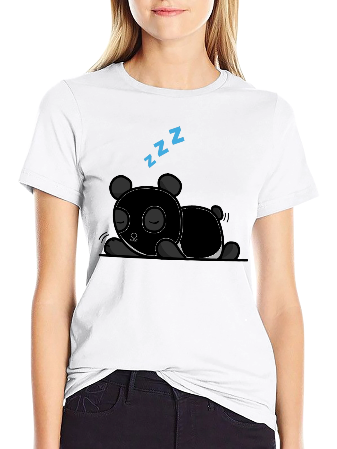 Black Sleeping Panda Graphic Tee - Black Cotton T-Shirt view 9