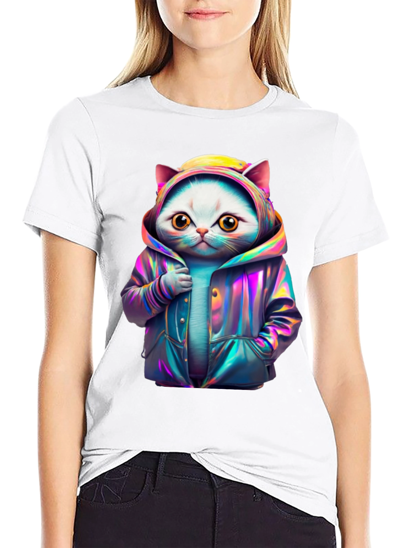 Black Cool Cat Hoodie Graphic Tee view 9